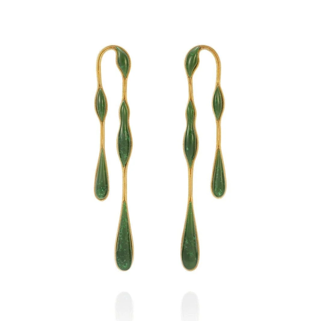 Fernando Jorge 18K Yellow Gold Nephrite Jade Double Drop Fluid Earrings