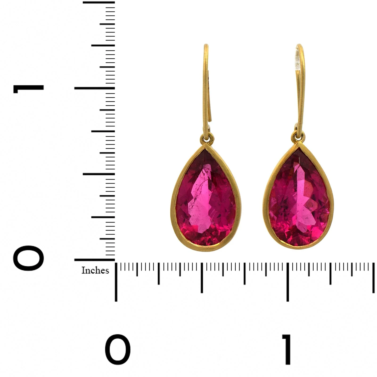18K Yellow Gold Pear Shaped Rubellite Earrings - Image 2
