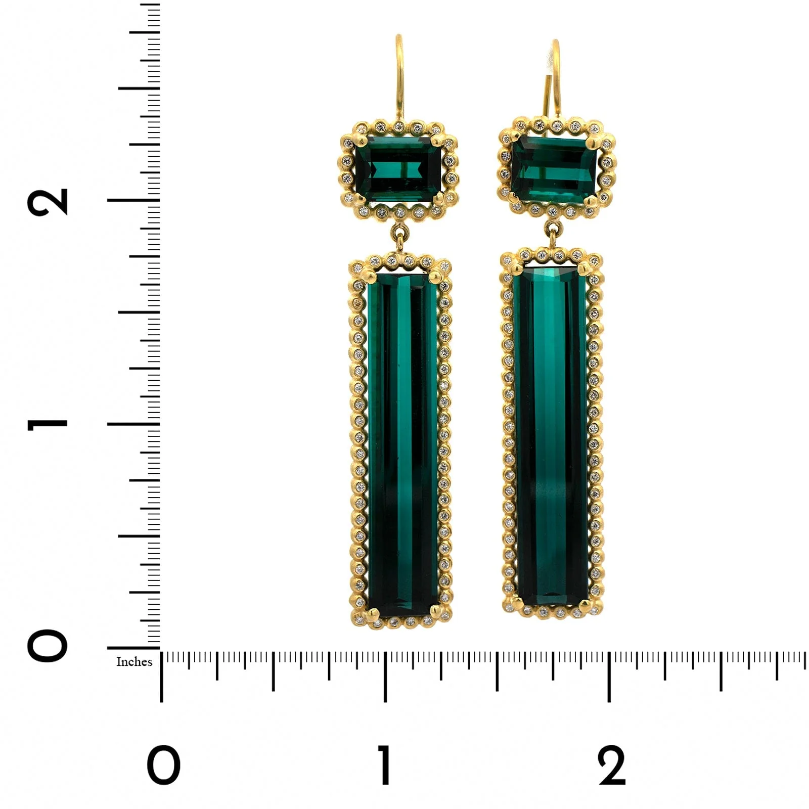 Suzy Landa 18K Yellow Gold Double Drop Tourmaline and Diamond Earrings - Image 2
