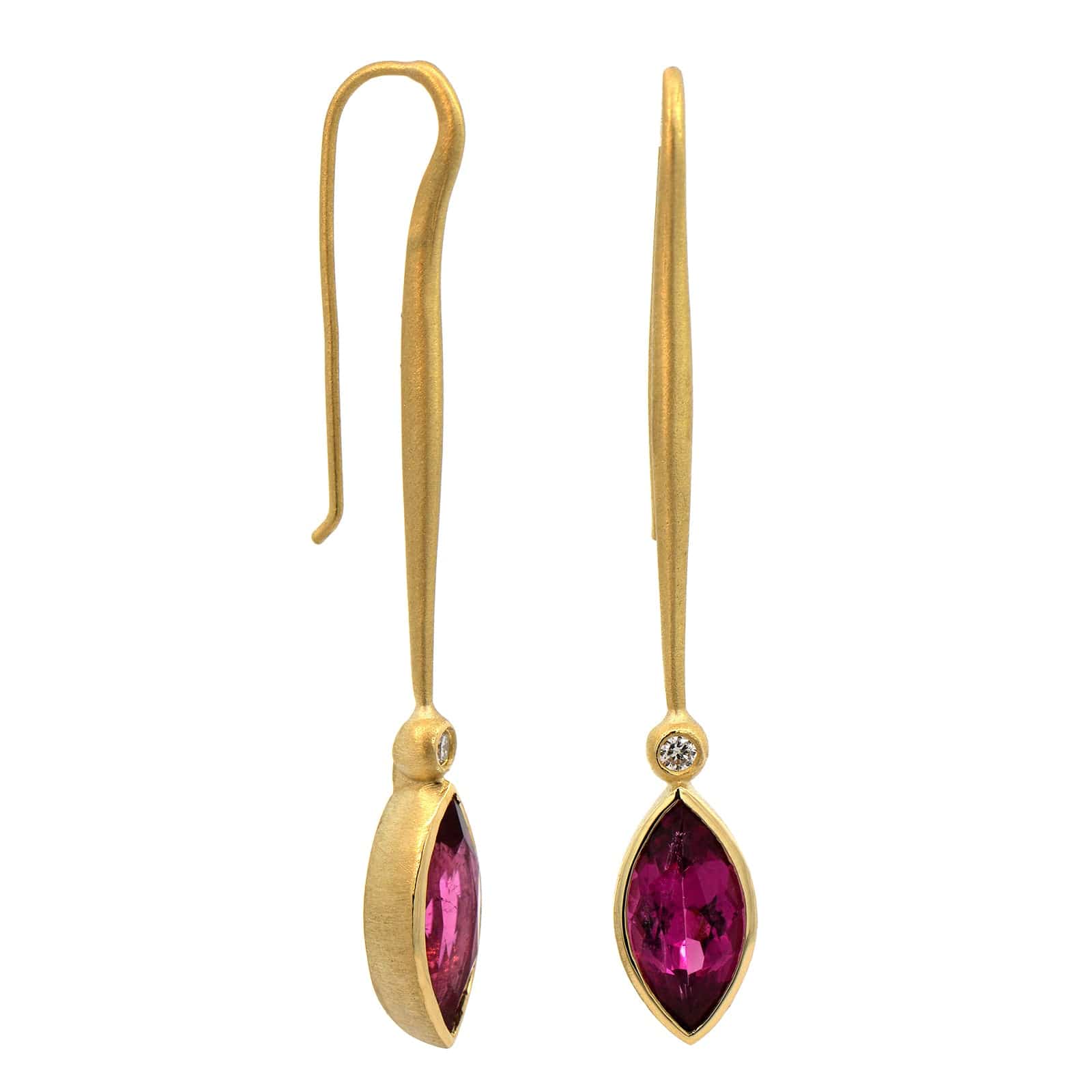 Suzy Landa 18K Yellow Gold Rubellite and Diamond Lolli Earrings - Image 3
