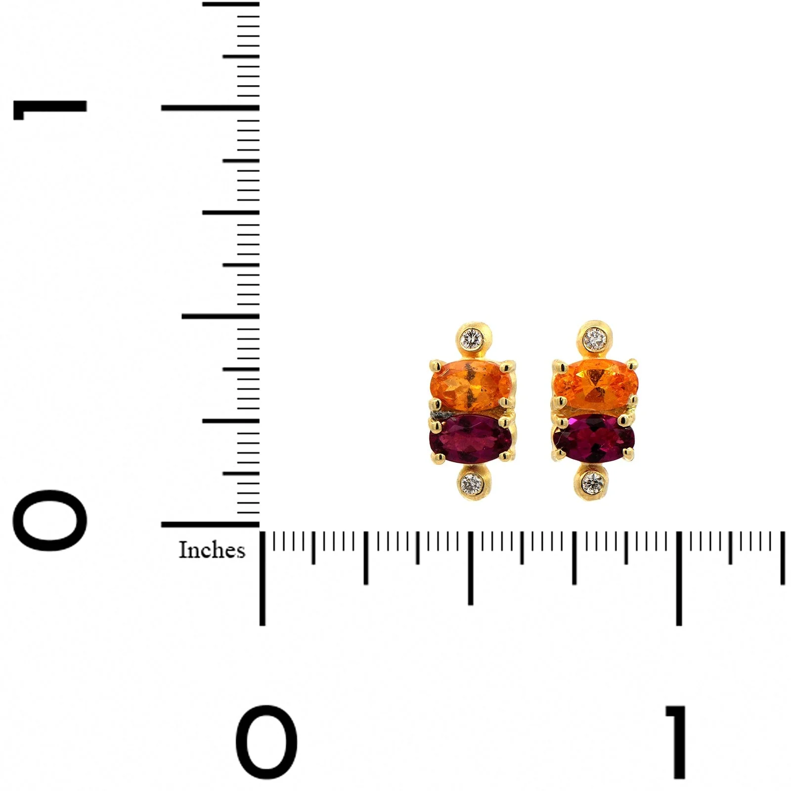 Suzy Landa 18K Yellow Gold Spessartite Garnet, Rubellite, and Diamond Stud Earrings - Image 2
