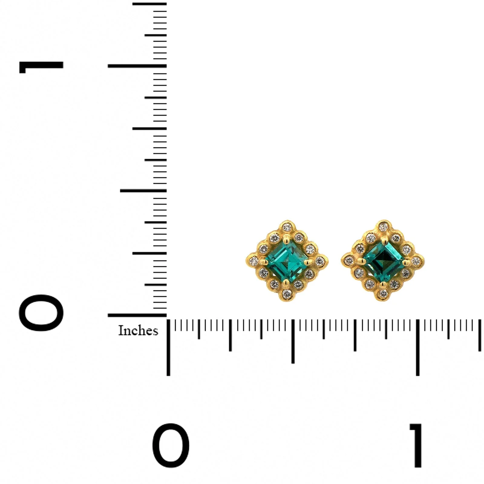 Suzy Landa 18K Yellow Gold Green Tourmaline and Diamond Stud Earrings - Image 2