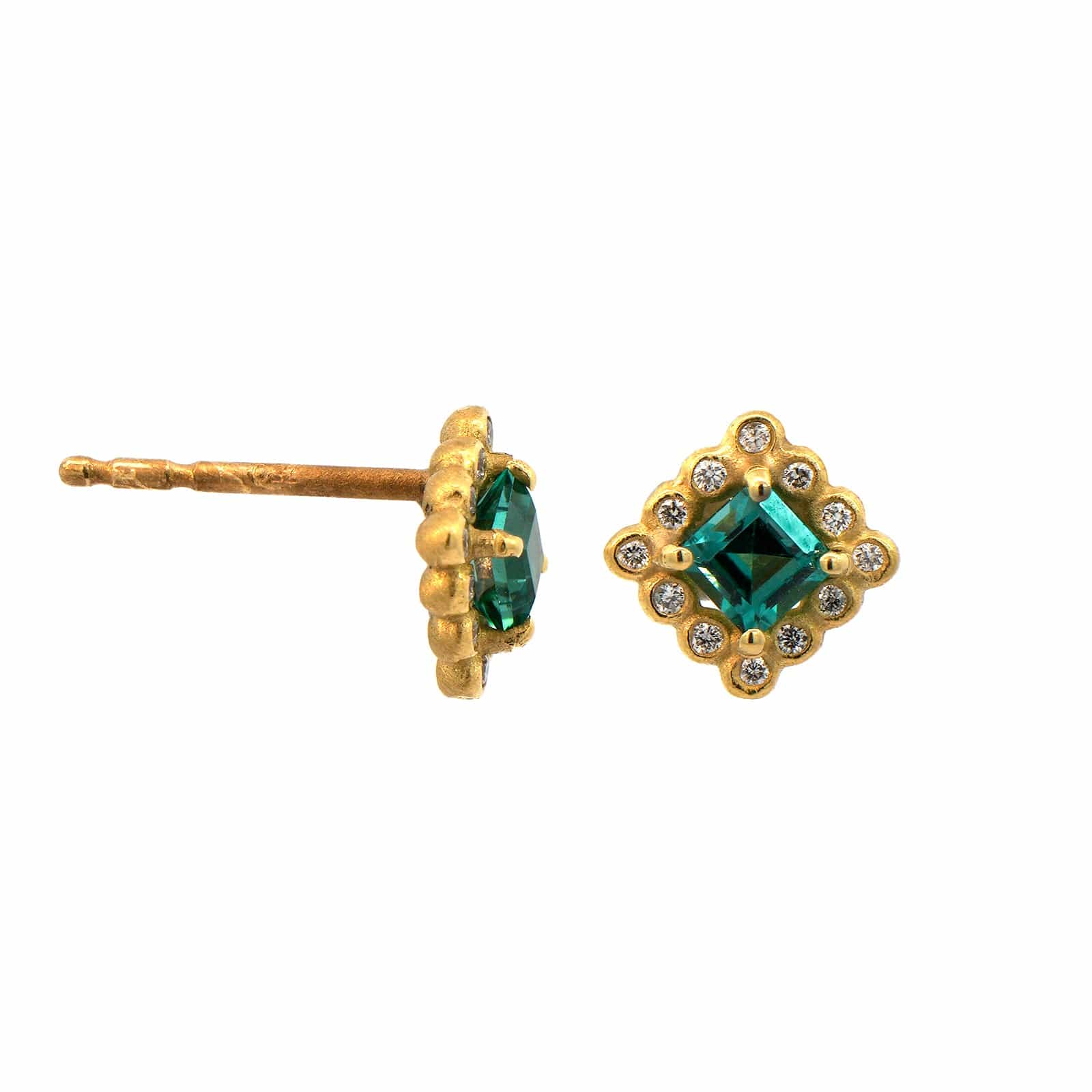 Suzy Landa 18K Yellow Gold Green Tourmaline and Diamond Stud Earrings - Image 3