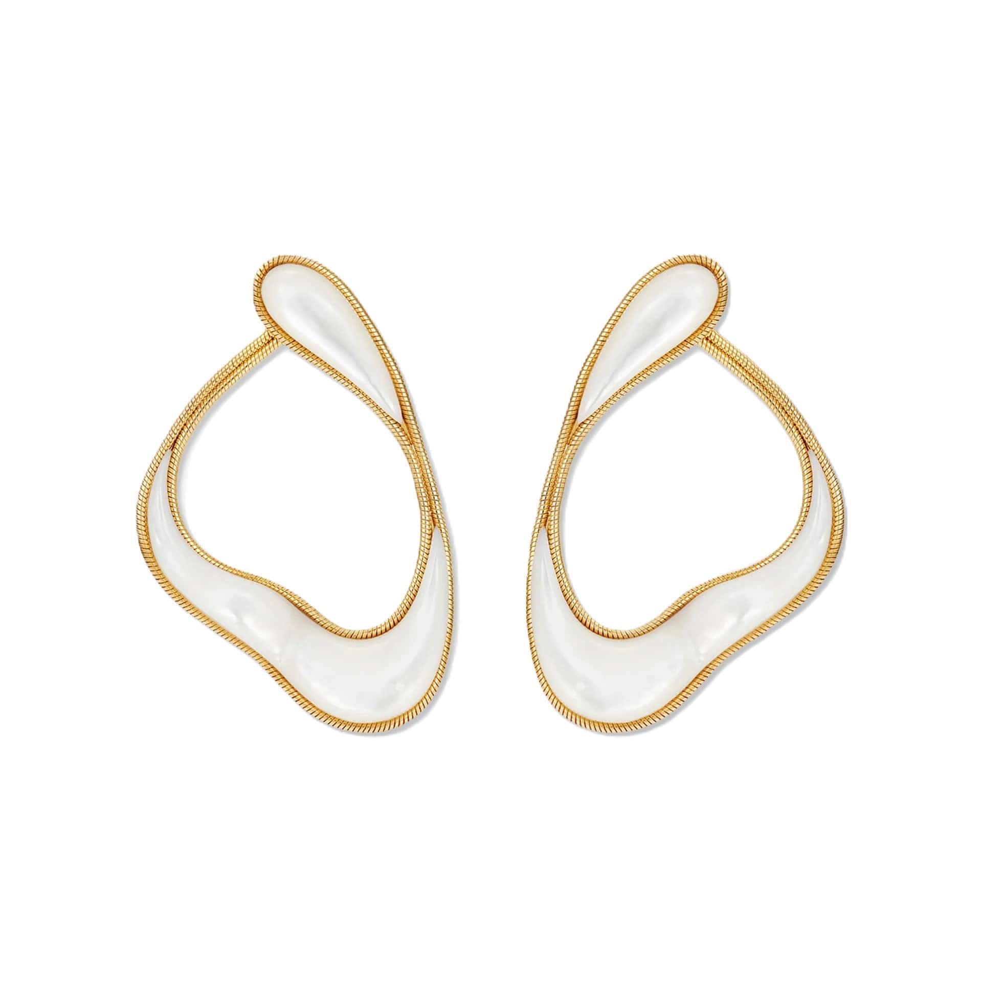 Fernando Jorge 18K Yellow Gold and White Mother of Pearl Stream Loop Earrings