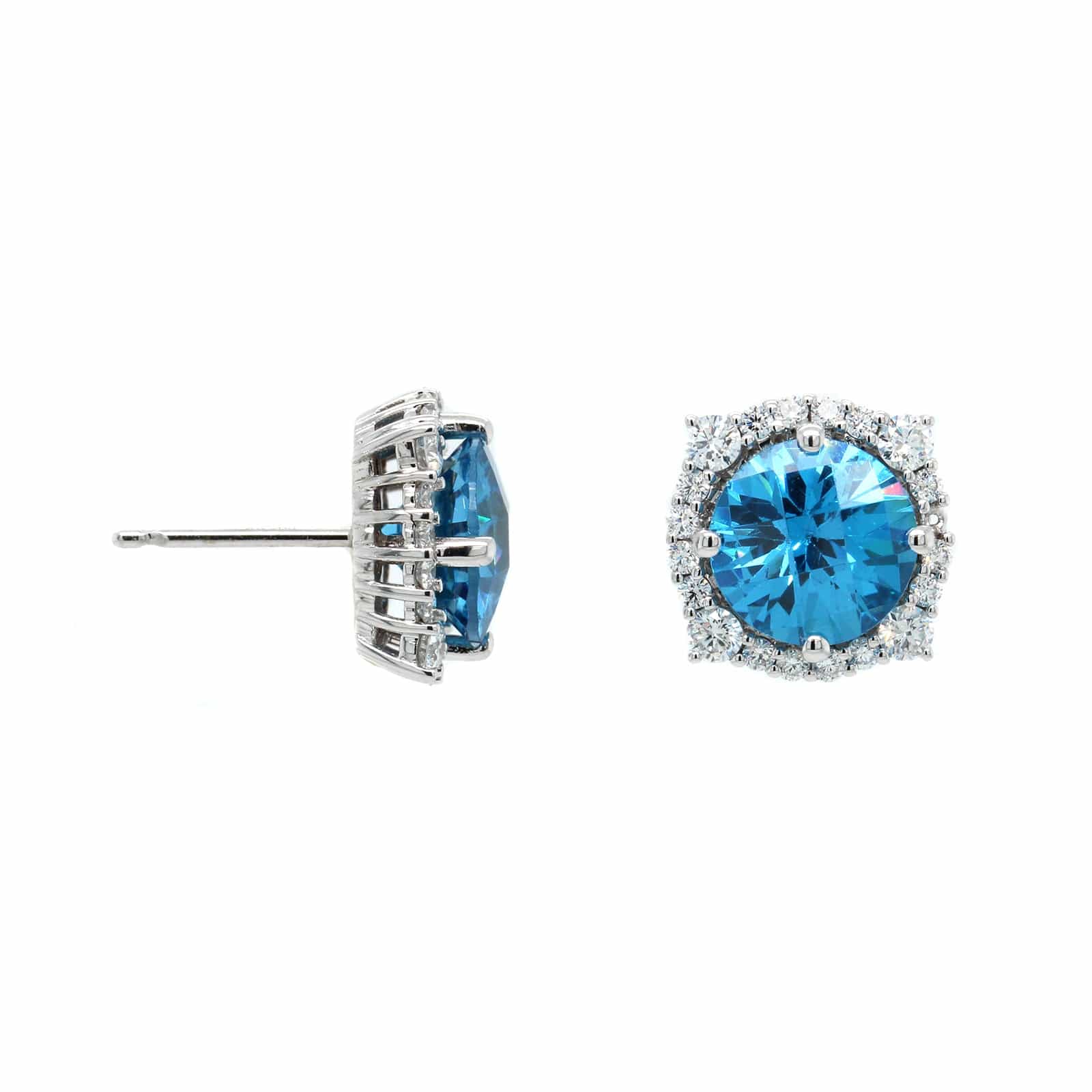 18K White Gold Blue Zircon Studs