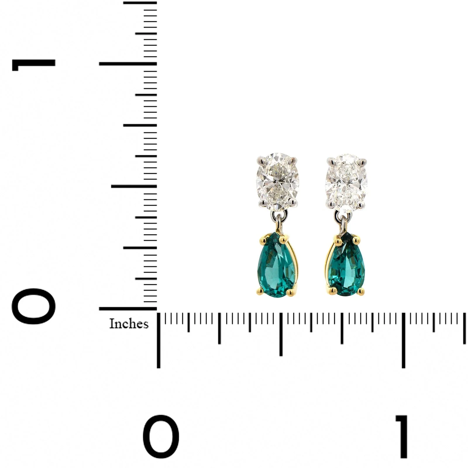 18K Yellow and White Gold 2 Stone Indicolite Diamond Earrings - Image 2