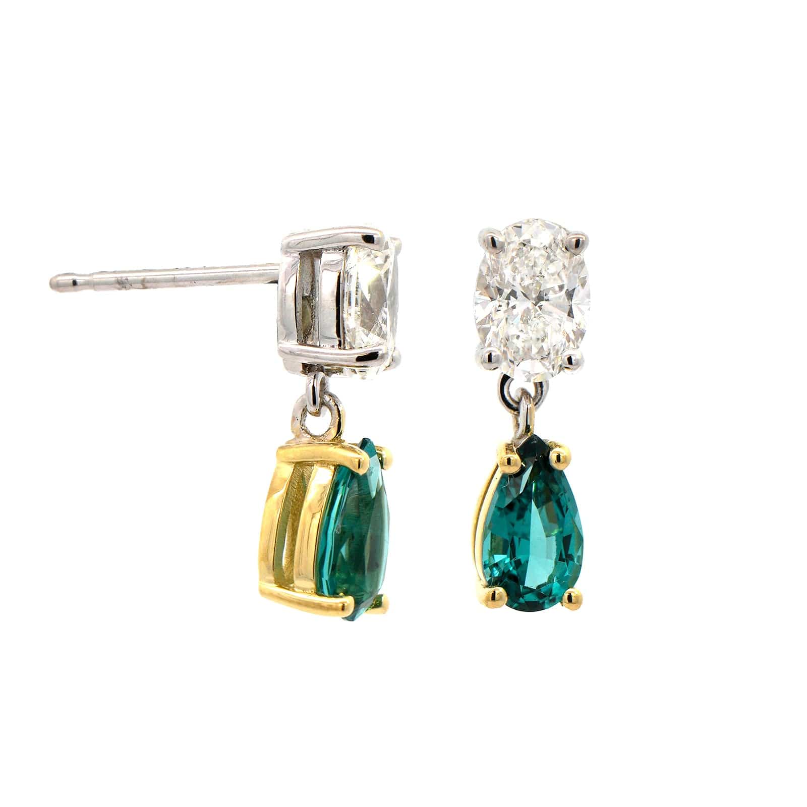 18K Yellow and White Gold 2 Stone Indicolite Diamond Earrings - Image 3