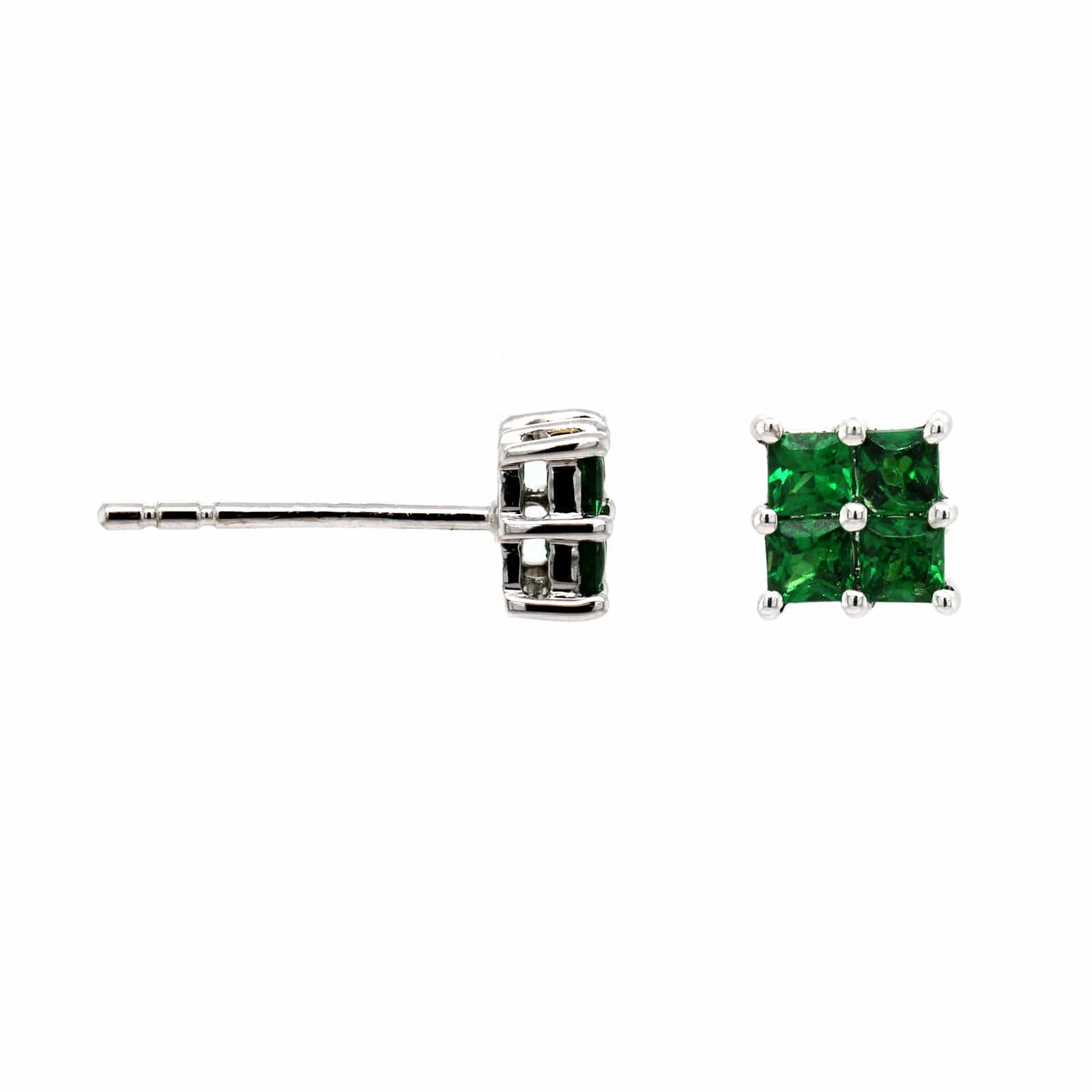 14K White Gold Princess Cut Tsavorite Stud Earrings