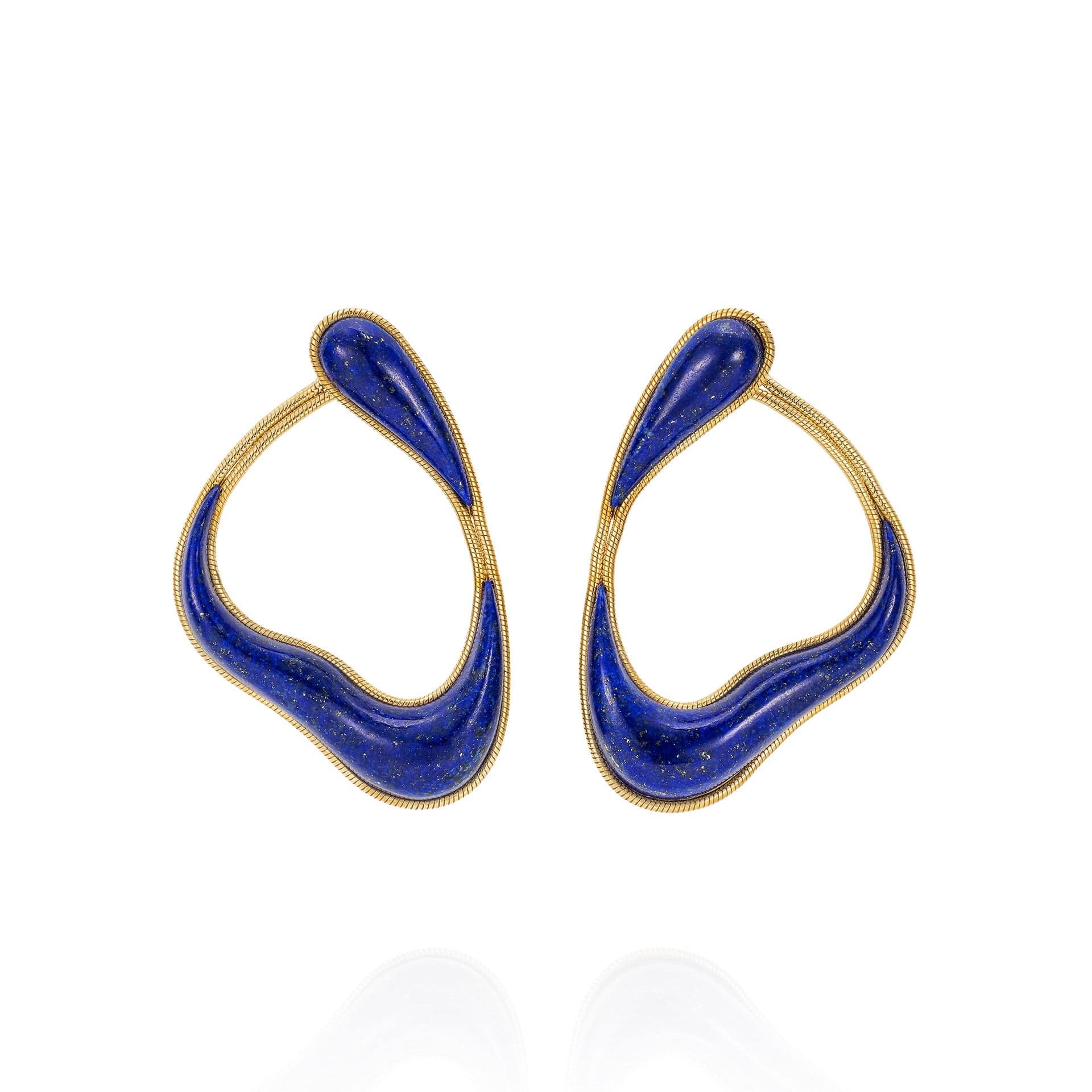 Fernando Jorge 18K Yellow Gold and Lapis Stream Loop Earrings