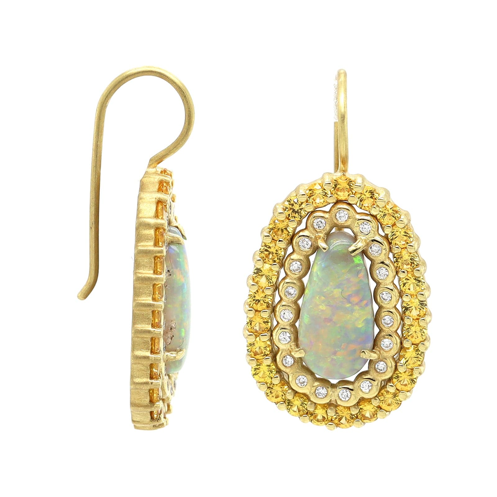 Suzy Landa 18K Yellow Gold Opal, Sapphire, and Diamond Earrings - Image 3