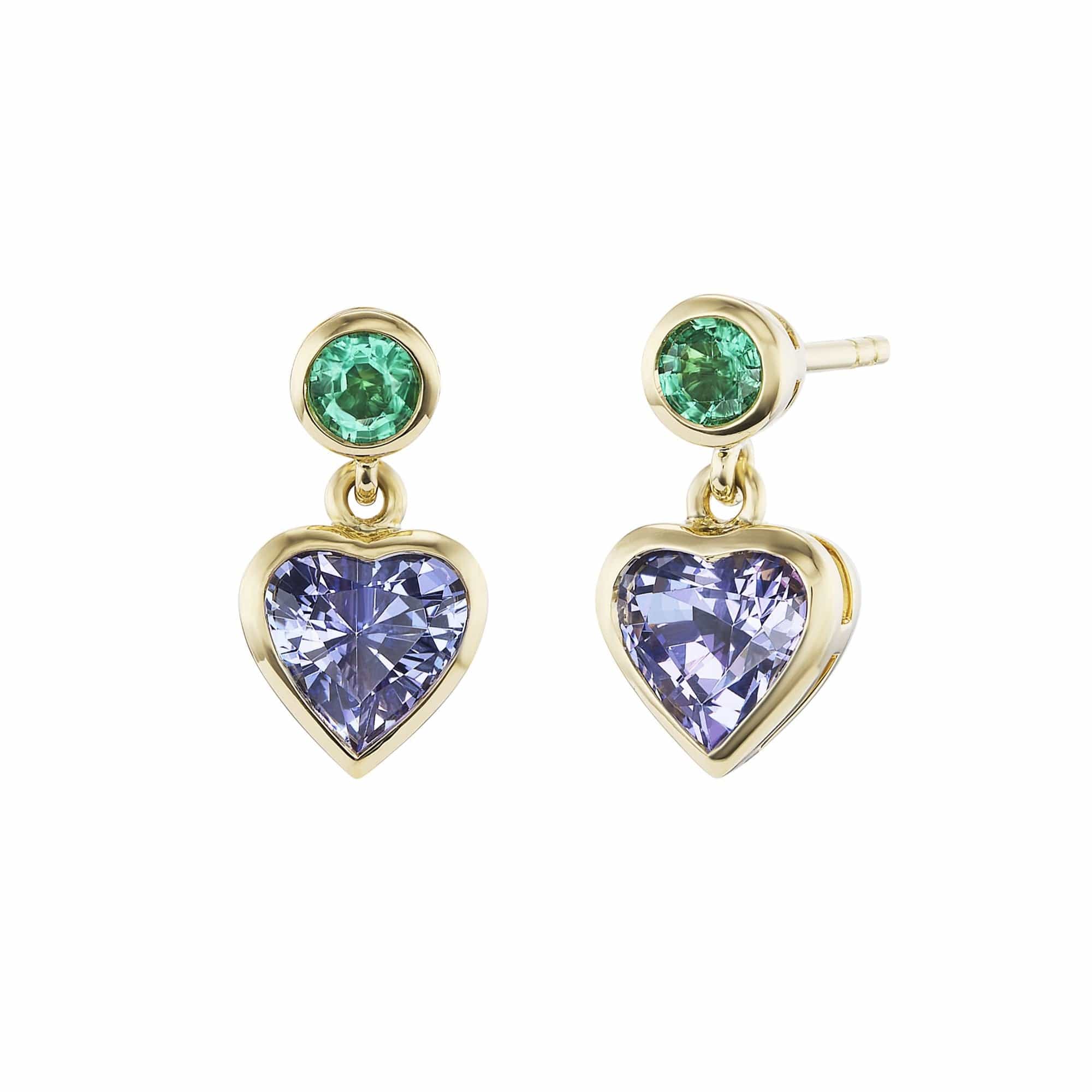 Emily P. Wheeler 18K Yellow Gold Emerald and Tanzanite Heart Drop Earrings
