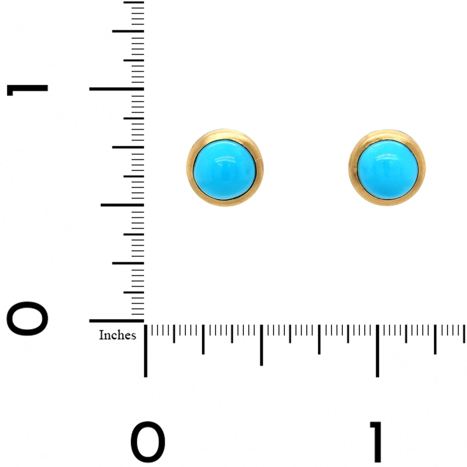 18K Yellow Gold Turquoise Stud Earrings - Image 2