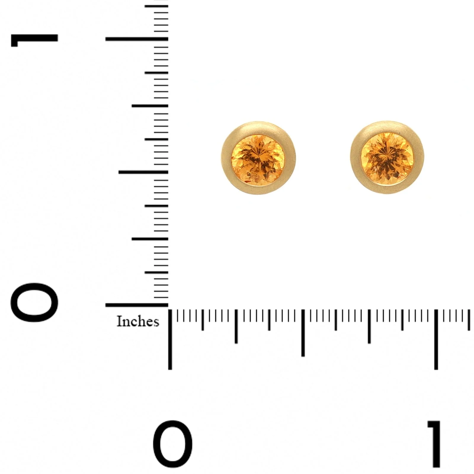 18K Yellow Gold Round Orange Garnet Stud Earrings - Image 2