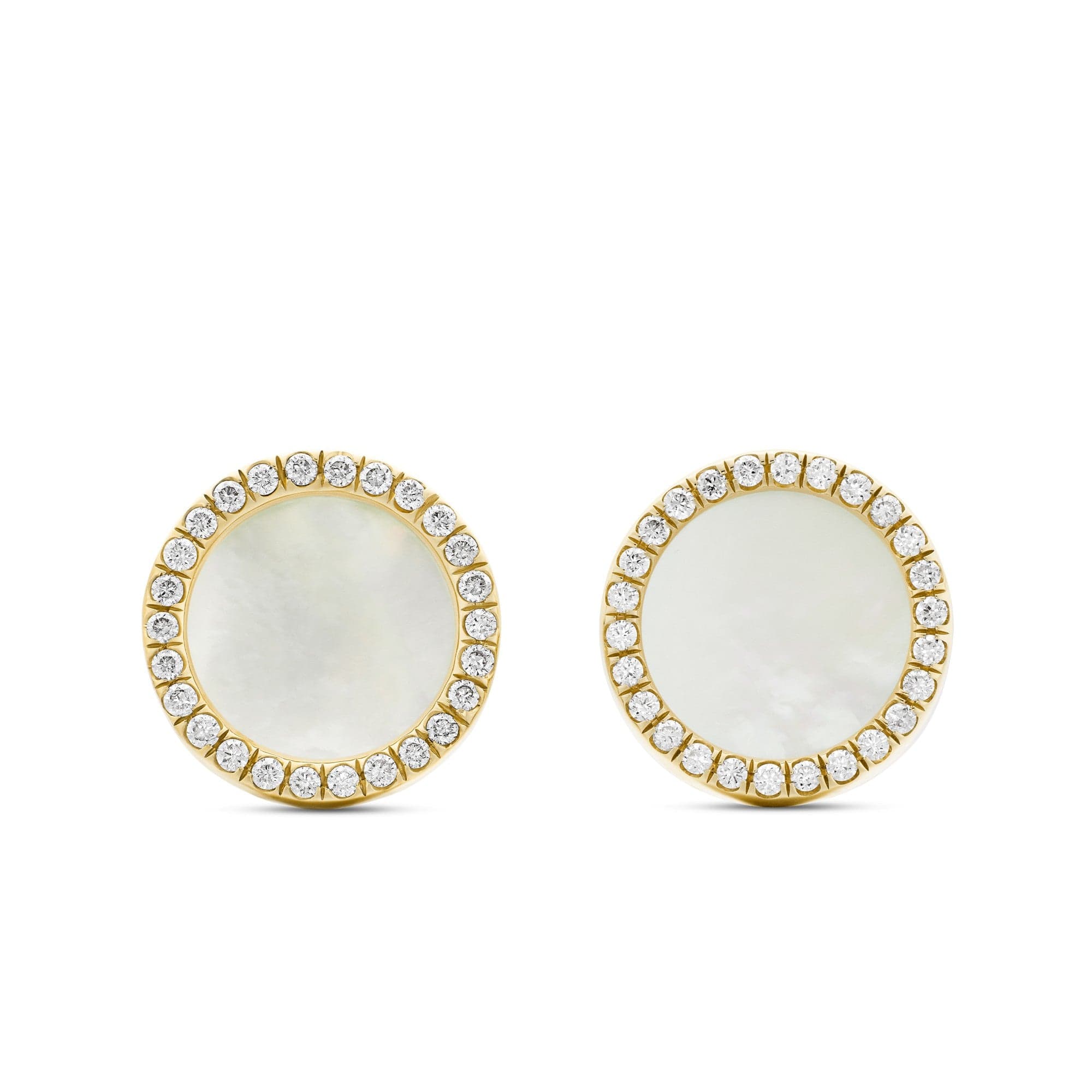 Petite DY Elements® Stud Earrings 18K Yellow Gold with Mother of Pearl and Diamonds, 11mm