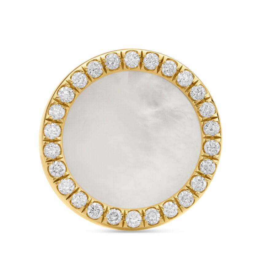 Petite DY Elements® Stud Earrings 18K Yellow Gold with Mother of Pearl and Diamonds, 11mm - Image 3