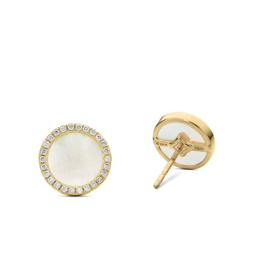 Petite DY Elements® Stud Earrings 18K Yellow Gold with Mother of Pearl and Diamonds, 11mm - Image 4