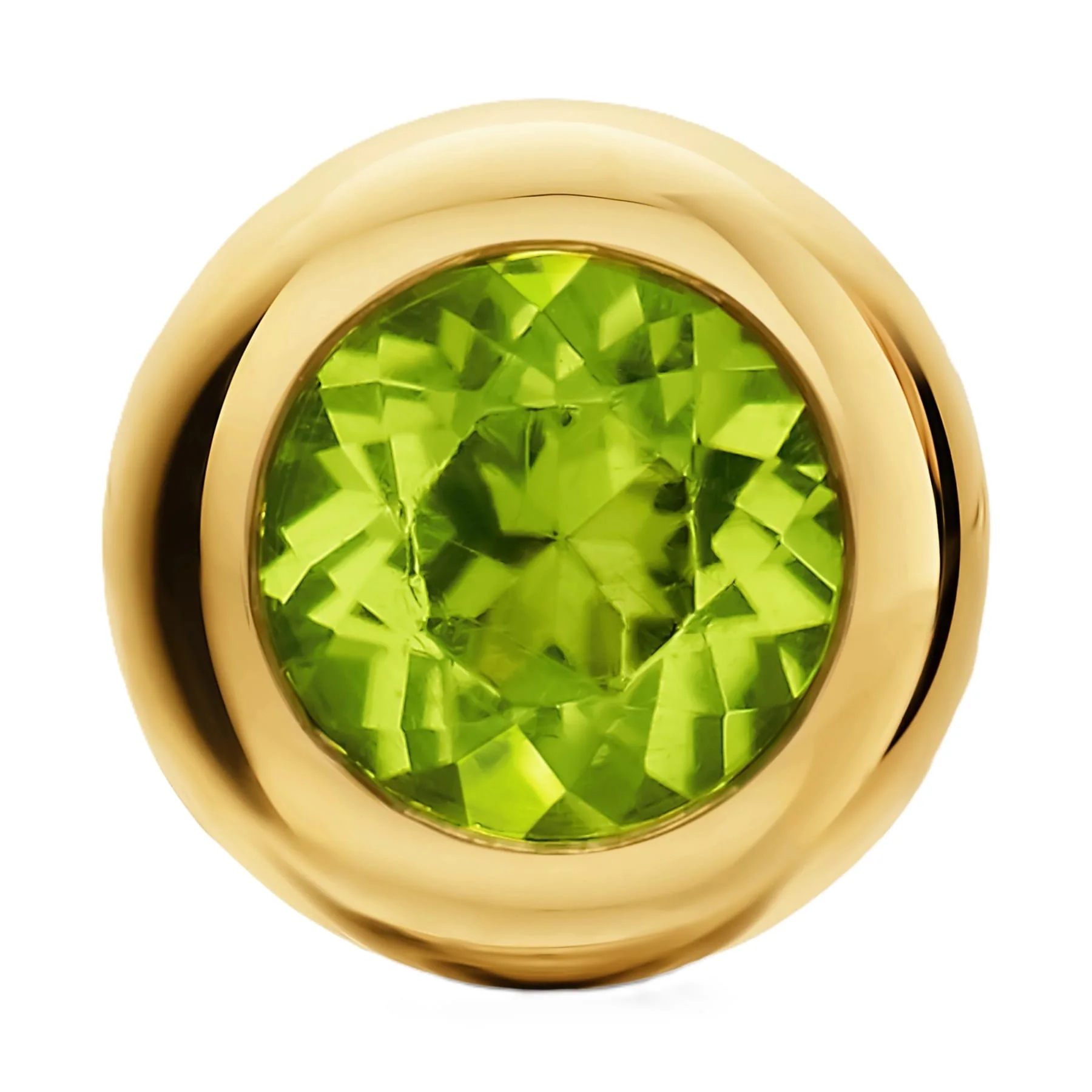 Bezel Set Stud Earrings 18K Yellow Gold with Peridot, 6.6mm - Image 3