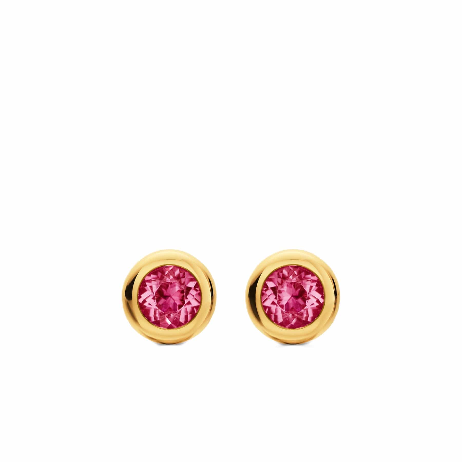 Bezel Set Stud Earrings 18K Yellow Gold with Pink Tourmalines, 6.6mm