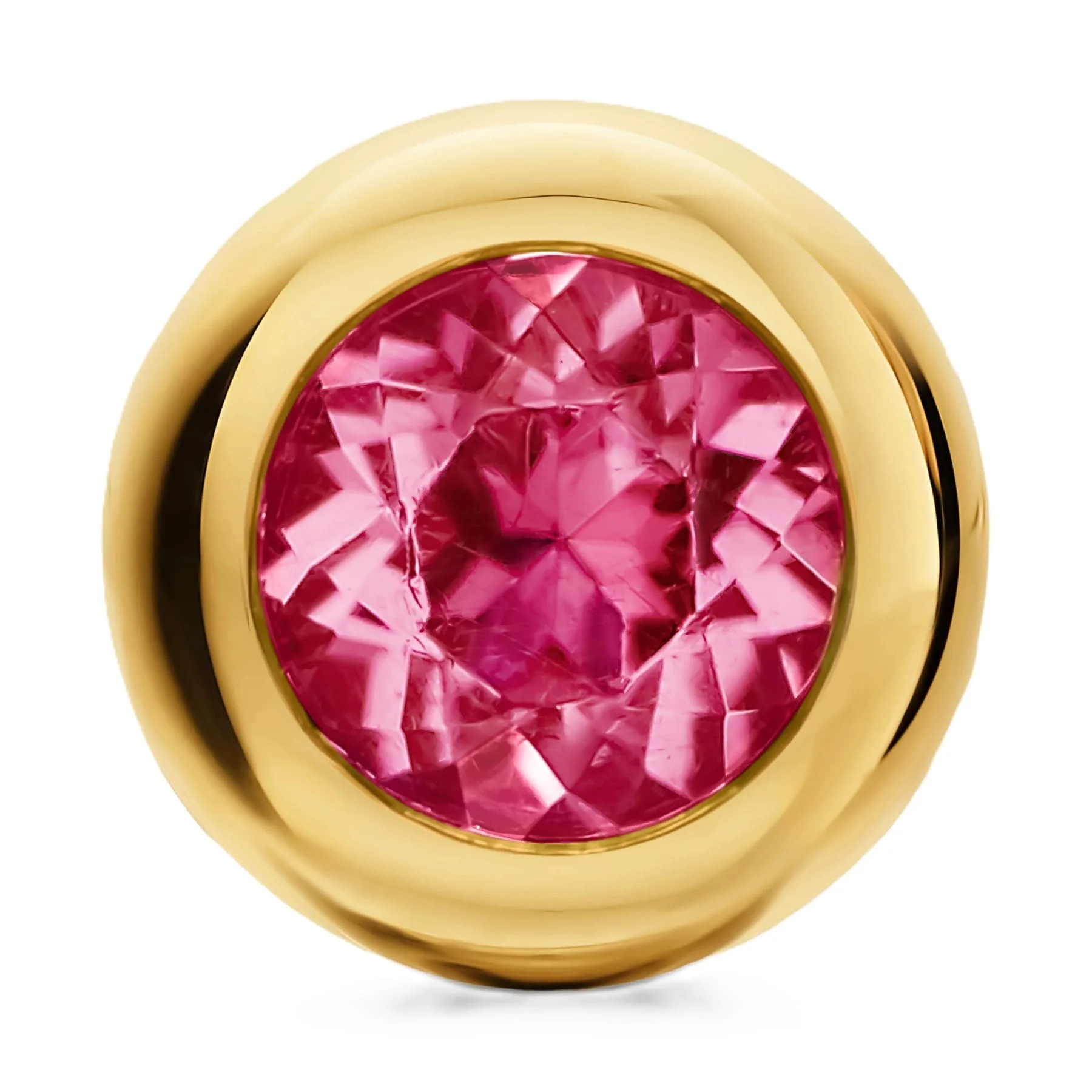 Bezel Set Stud Earrings 18K Yellow Gold with Pink Tourmalines, 6.6mm - Image 3