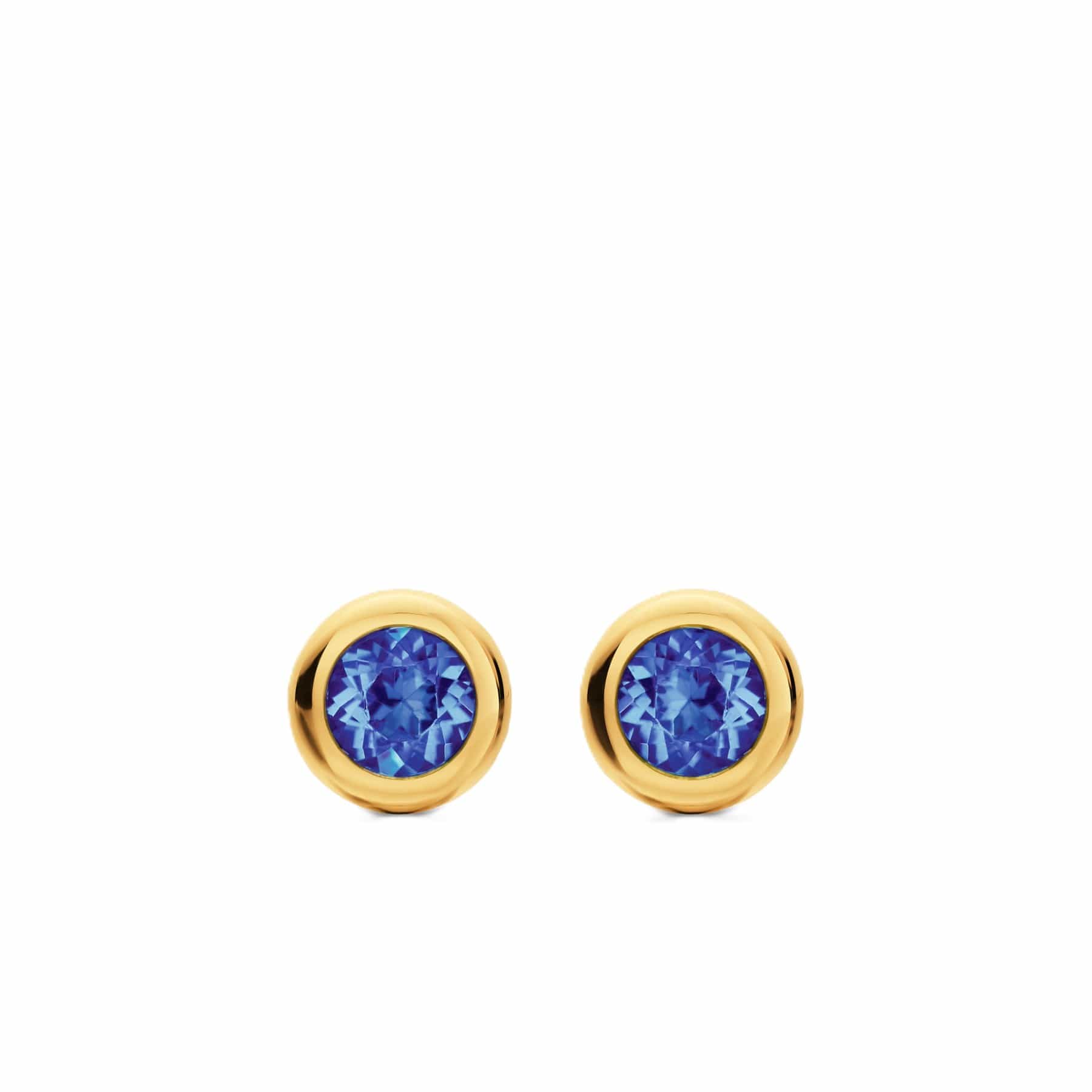 Bezel Set Stud Earrings 18K Yellow Gold with Tanzanite, 6.6mm