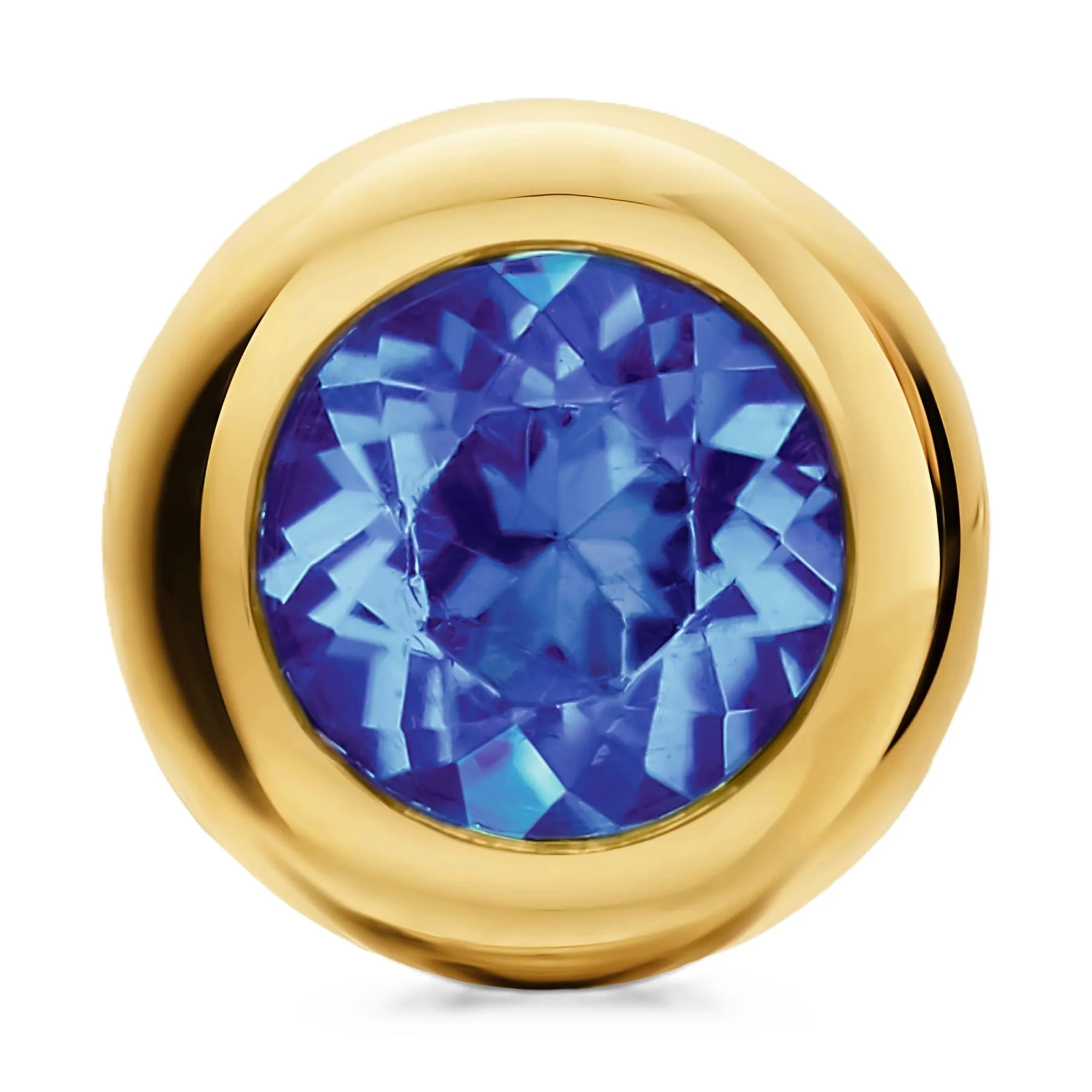 Bezel Set Stud Earrings 18K Yellow Gold with Tanzanite, 6.6mm - Image 3