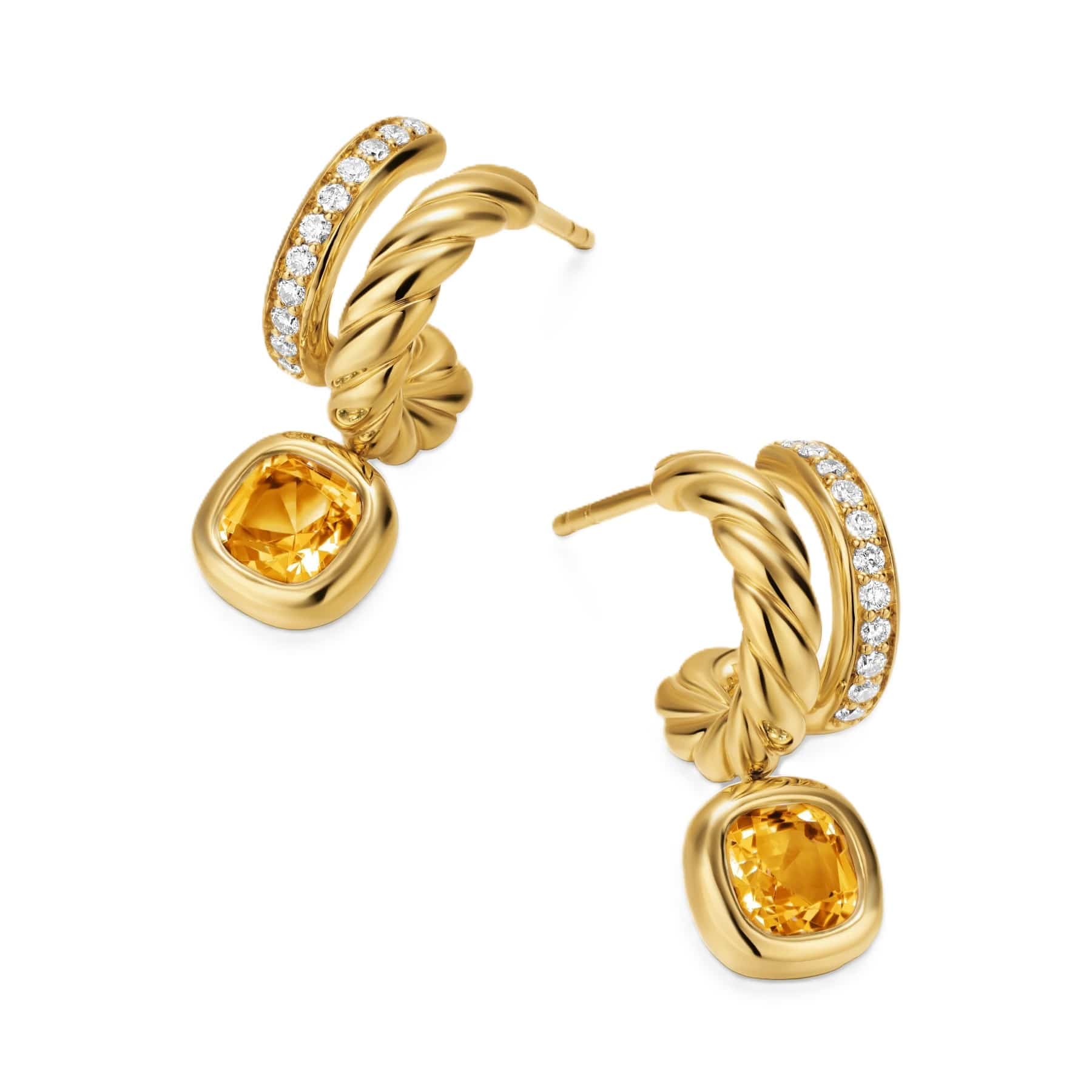 DY Mercer® Color Two Row Drop Earrings 18K Yellow Gold with Citrine and Diamonds, 19.5mm - Image 4