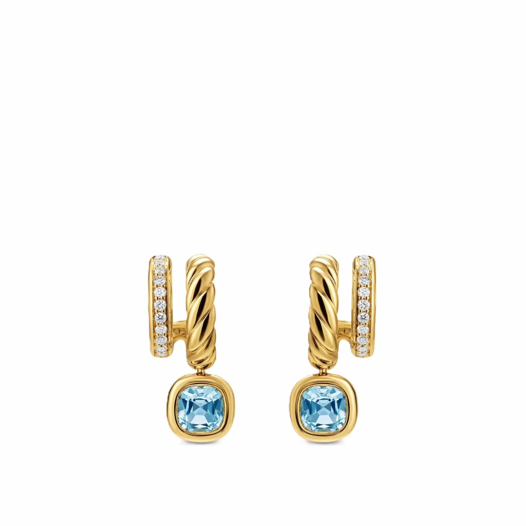 DY Mercer® Color Two Row Drop Earrings 18K Yellow Gold with Sky Blue Topaz and Diamonds, 19.5mm