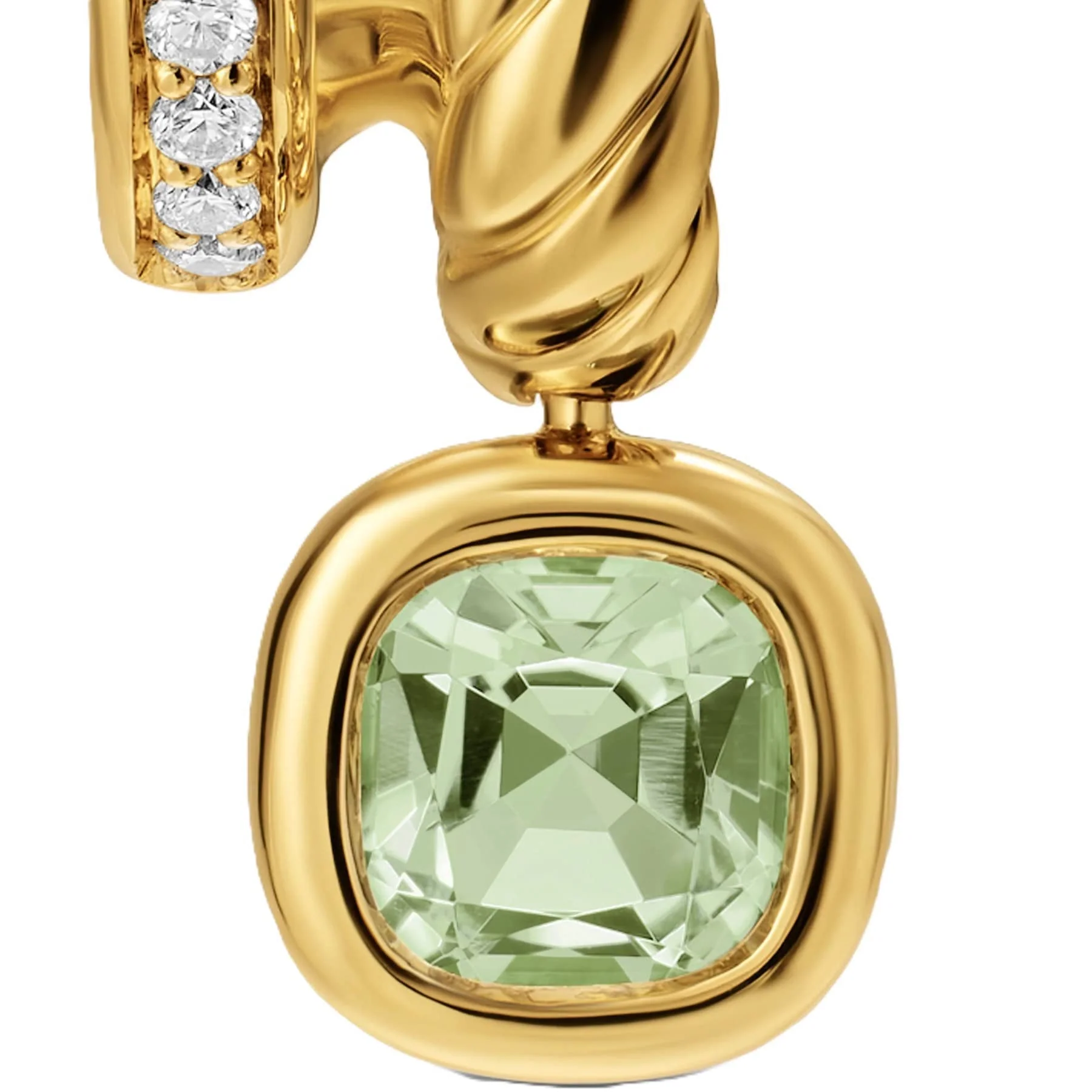 DY Mercer® Color Two Row Drop Earrings 18K Yellow Gold with Prasiolite and Diamonds, 19.5mm - Image 3