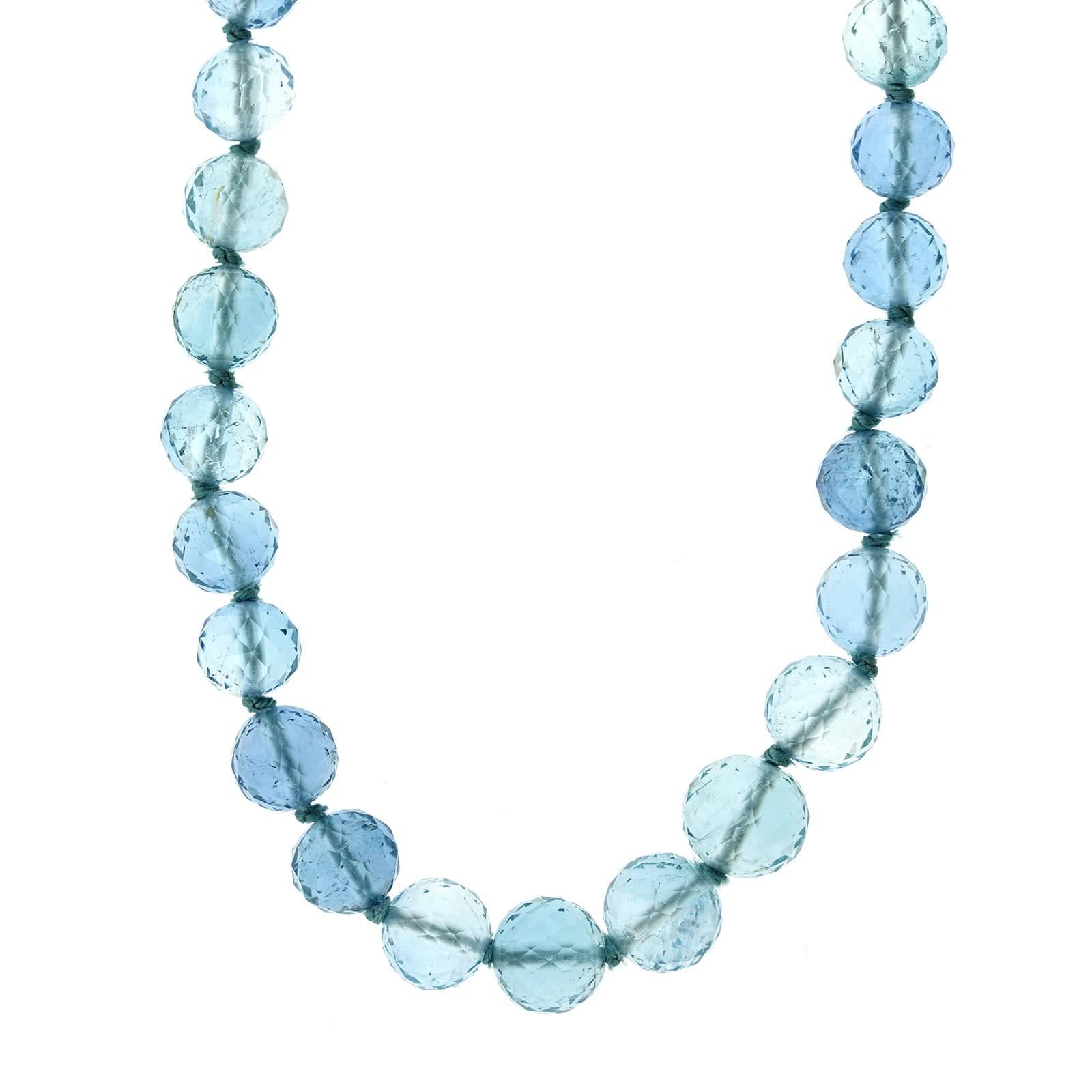 18K White Gold Graduated Aquamarine Bead with Diamond Necklace - Image 4