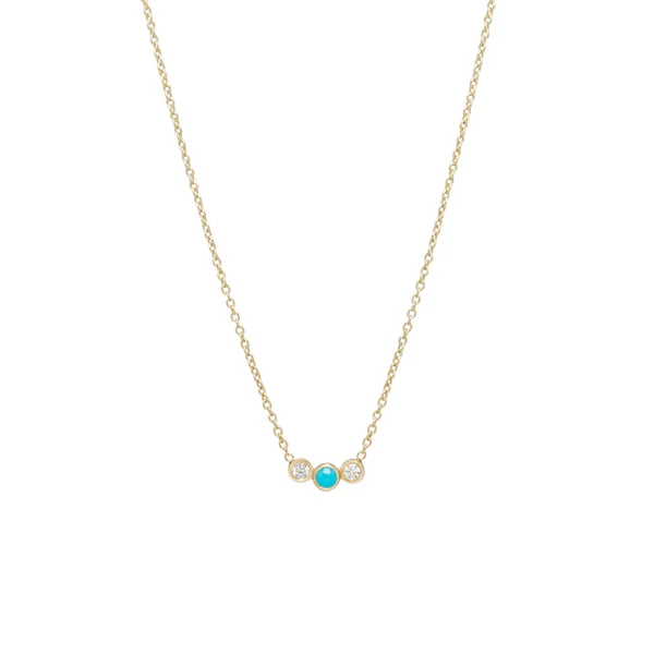 Zoe Chicco 14K Yellow Gold 3 Stone Turquoise and Diamond Necklace
