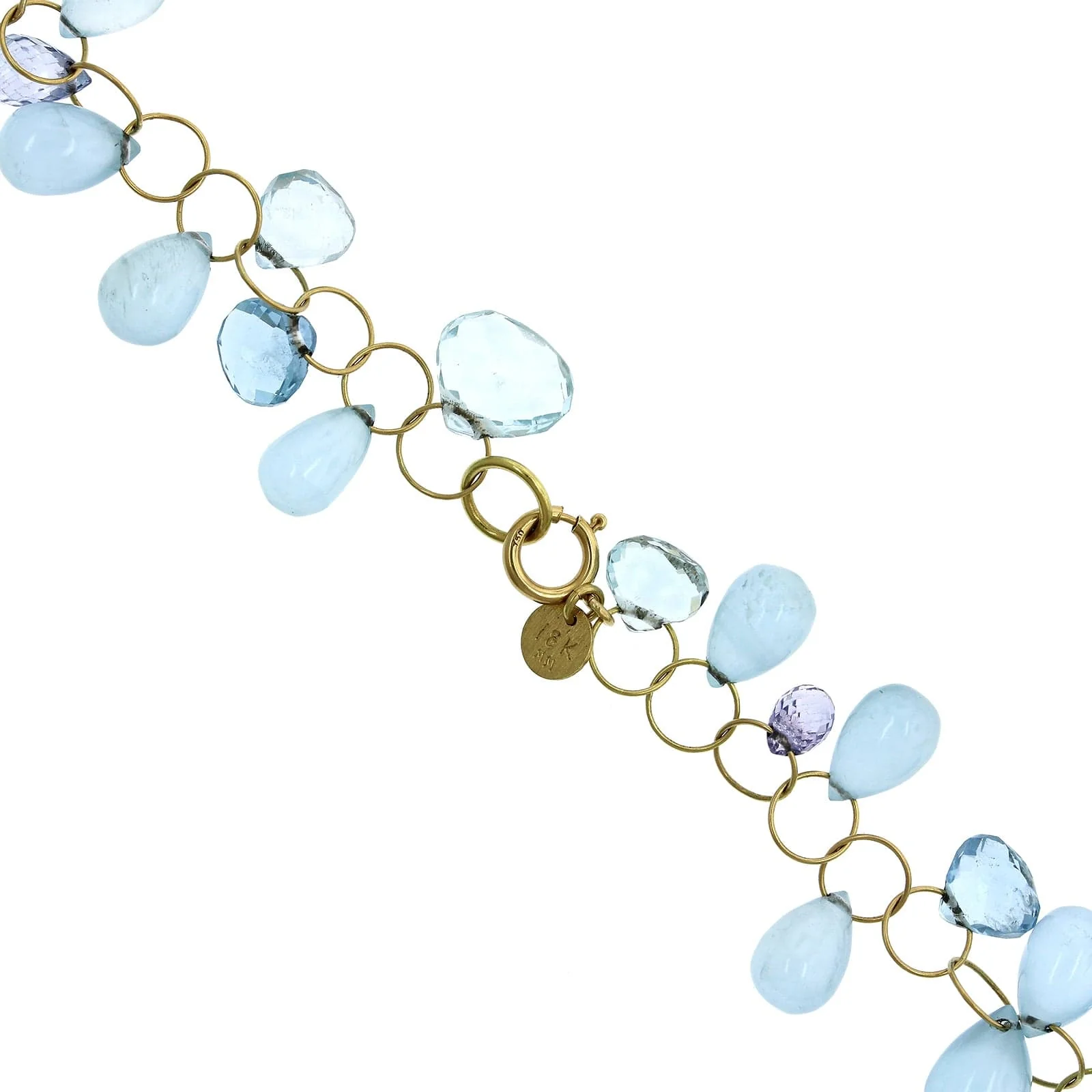 Mallary Marks 18K Yellow Gold Aquamarine and Sapphire Briolette Necklace - Image 2