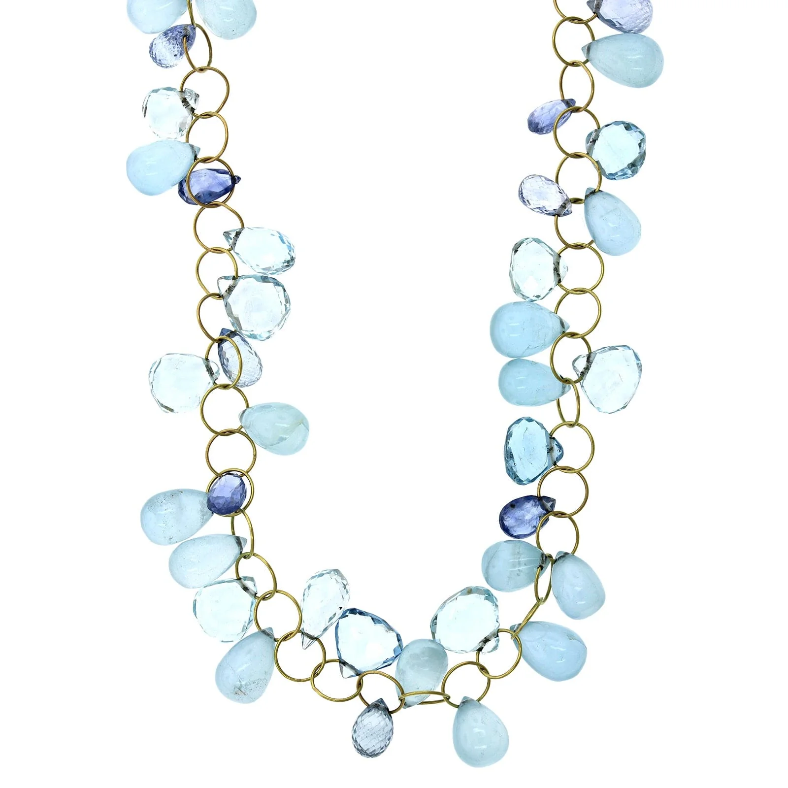 Mallary Marks 18K Yellow Gold Aquamarine and Sapphire Briolette Necklace - Image 4