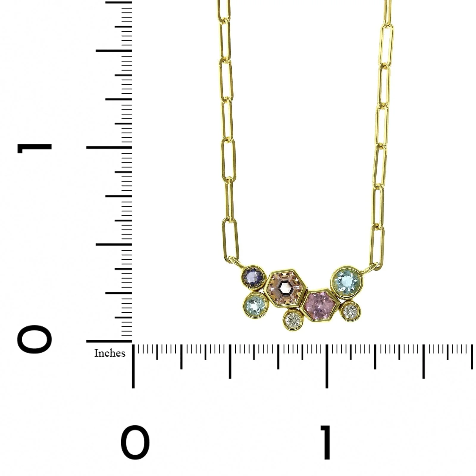 18K Yellow Gold Multi Stone Paperclip Necklace - Image 4