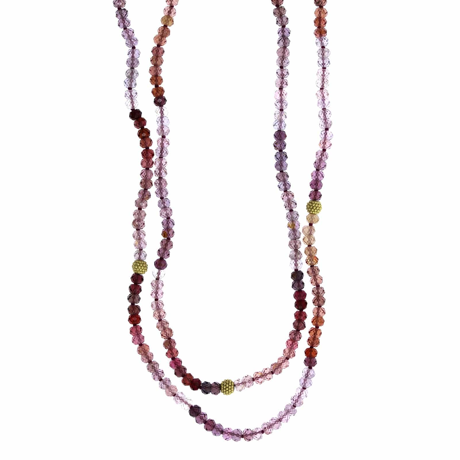 18K Yellow Gold Pink Spinel Bead Necklace - Image 3