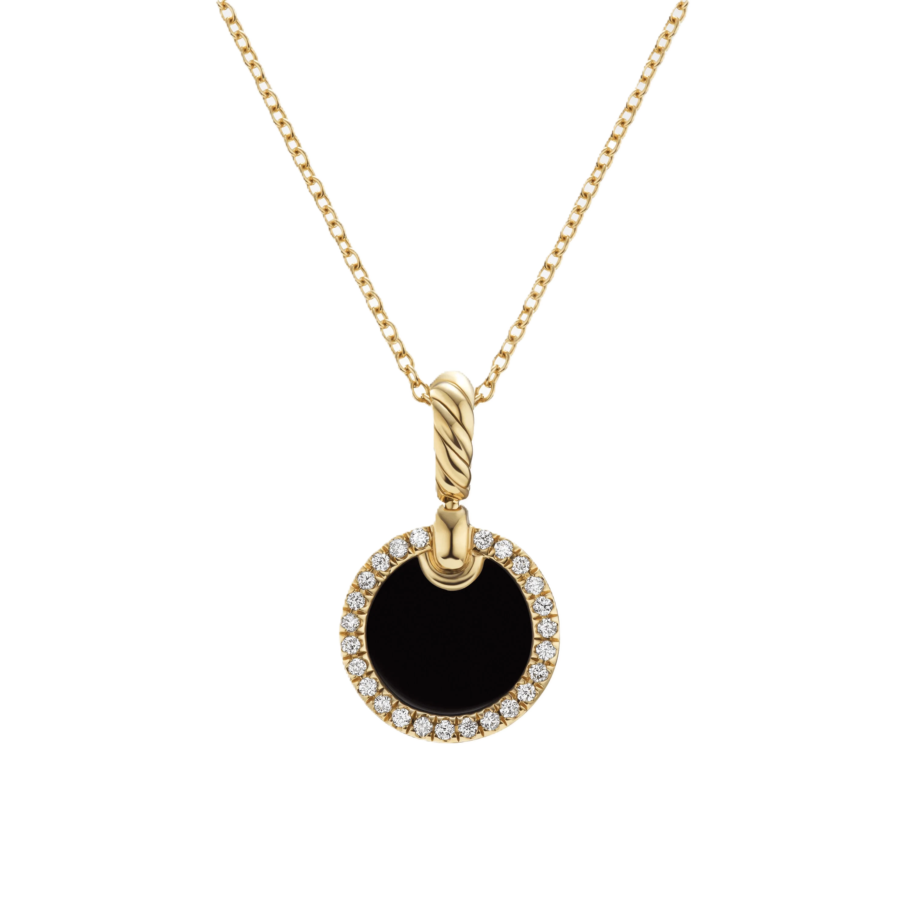 Petite DY Elements® Pendant Necklace in 18K Yellow Gold with Black Onyx and Pavé Diamonds