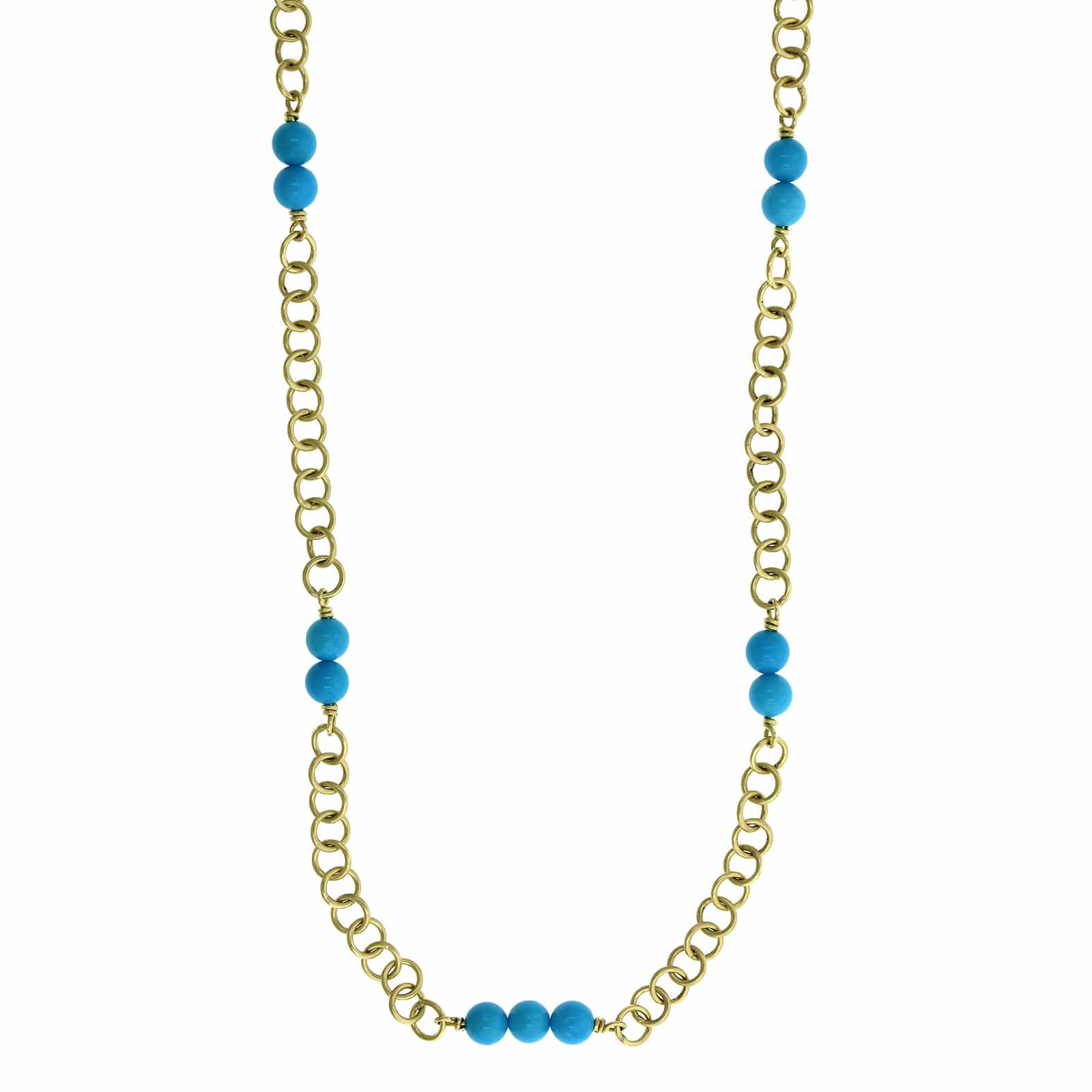 Suzy Landa 18K Yellow Gold Turquoise Bead Station Necklace - Image 4