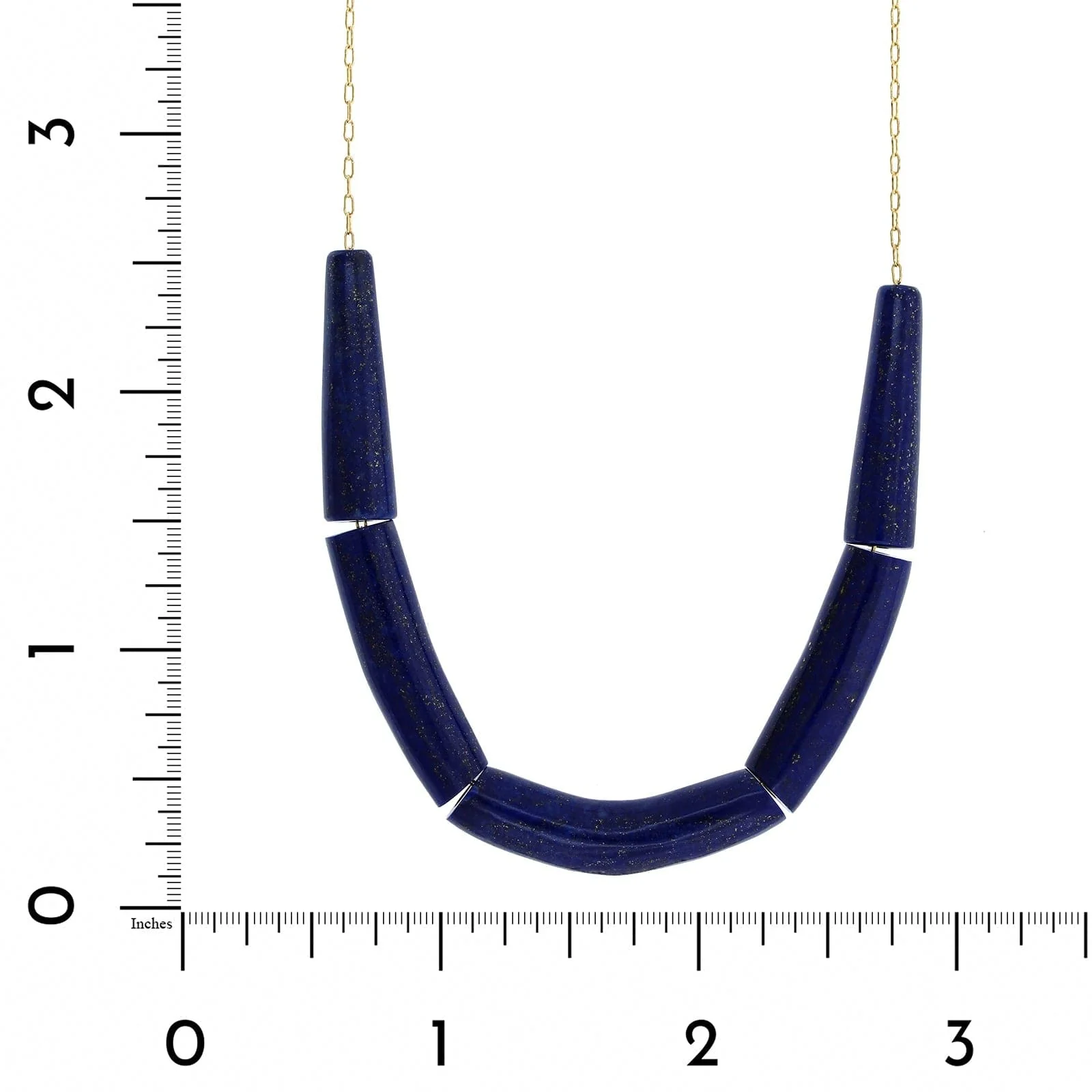 18K Yellow Gold Lapis Line Bead Necklace - Image 3