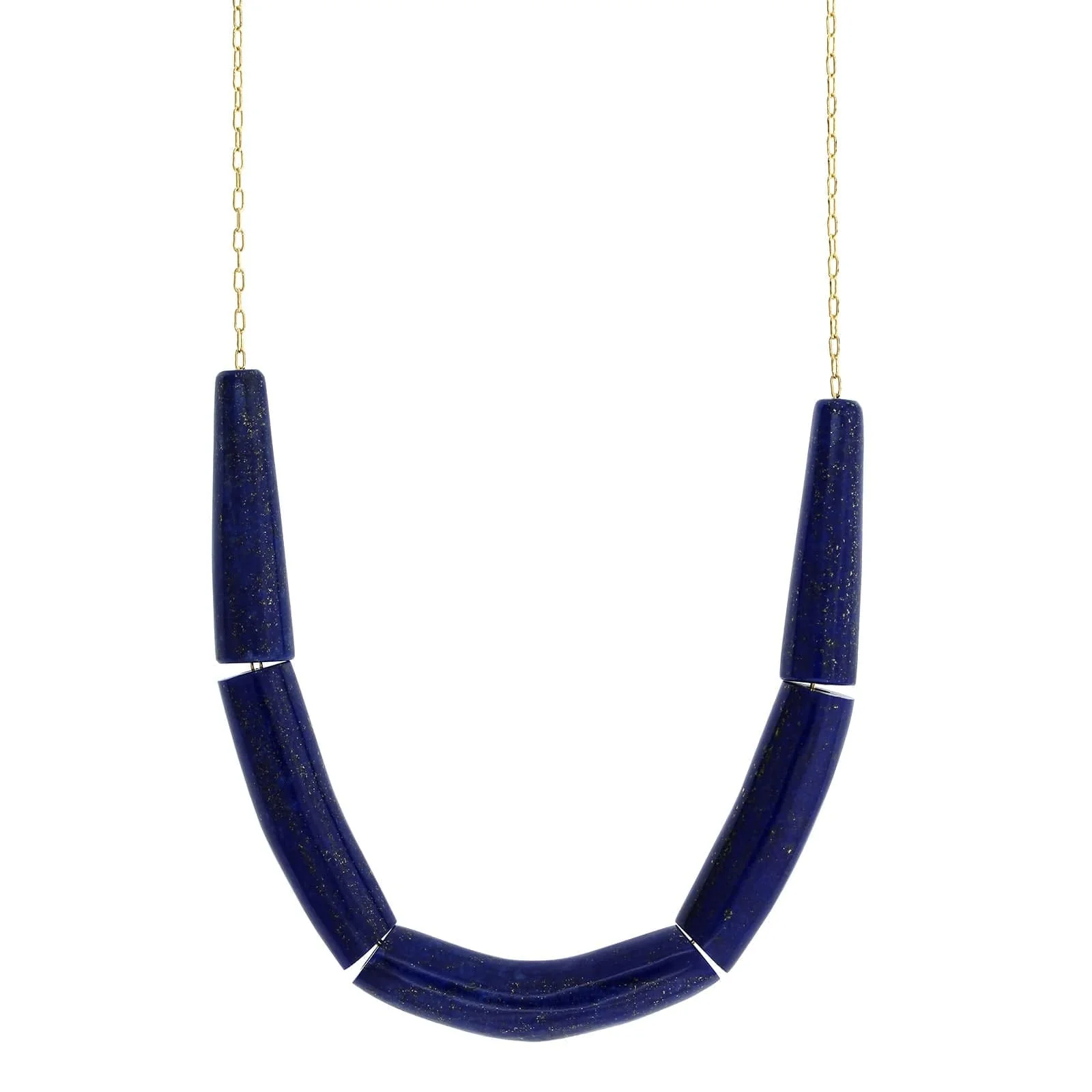 18K Yellow Gold Lapis Line Bead Necklace - Image 4