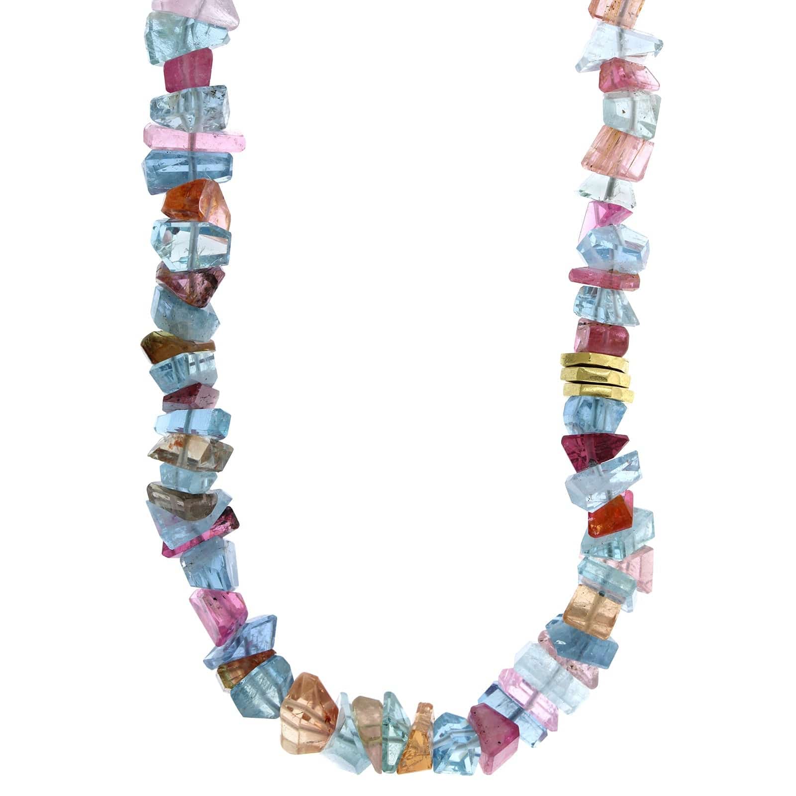 18K Yellow Gold Beryl and Tourmaline Bead Necklace - Image 4