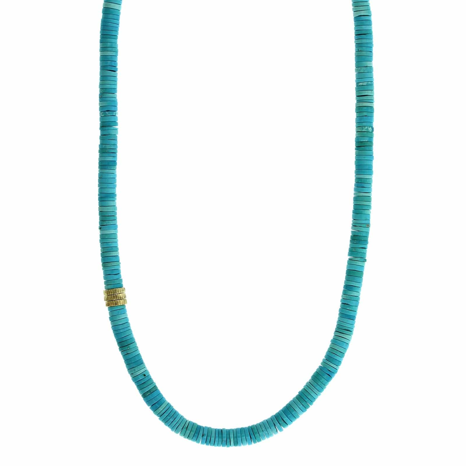 18K Yellow Gold Turquoise Bead Necklace - Image 4