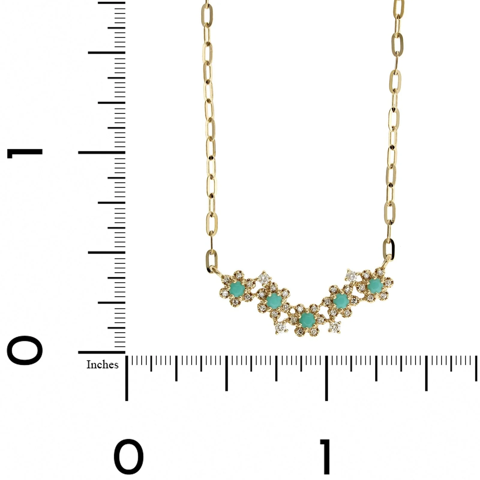 14K Yellow Gold Turquoise Flower Necklace - Image 5