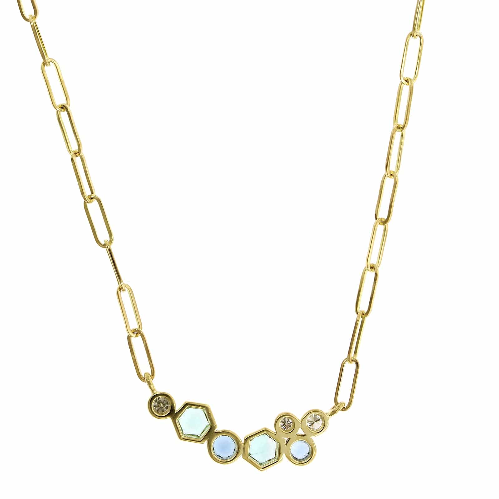 18K Yellow Gold Green Beryl, Aquamarine, and Diamond Bubble Necklace - Image 2