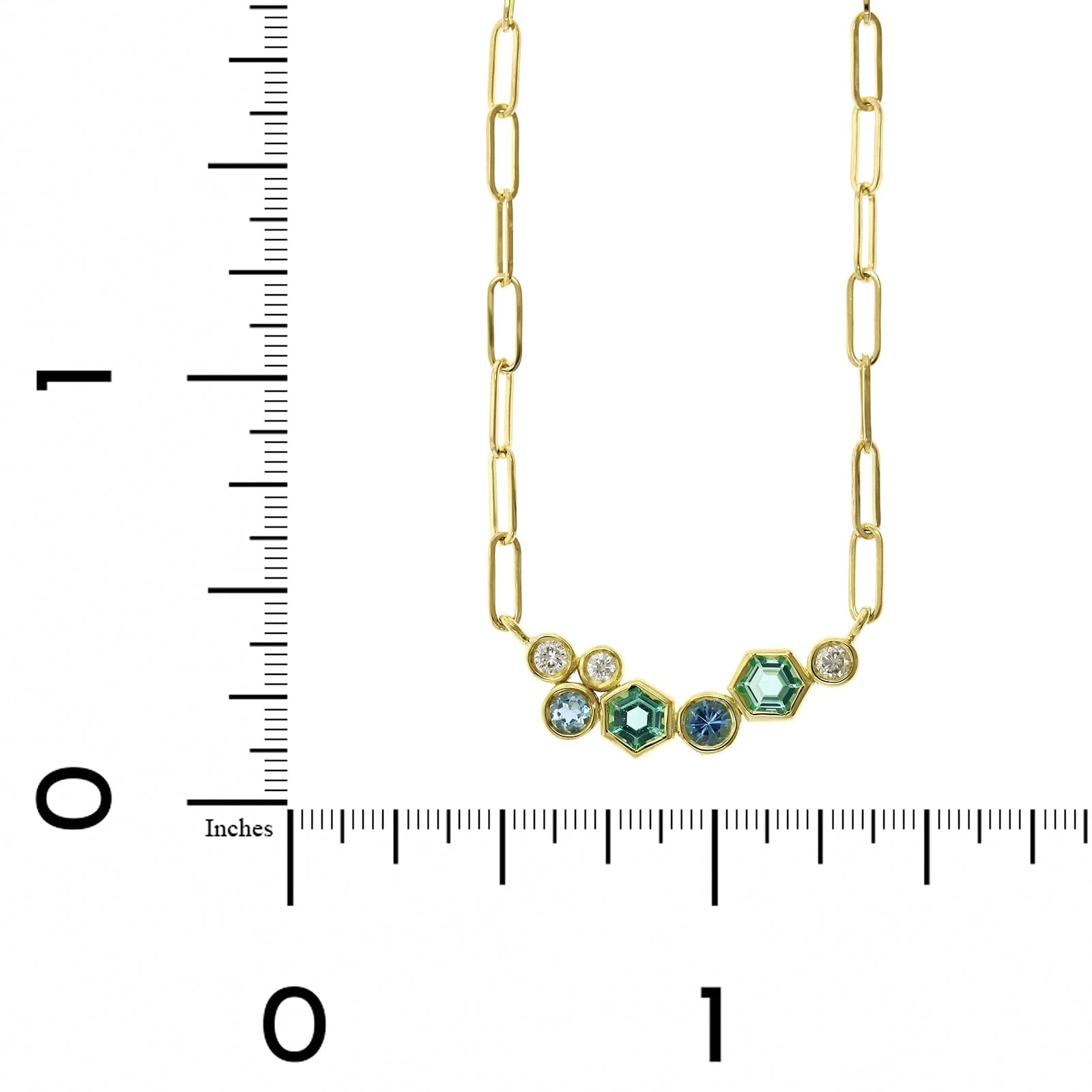 18K Yellow Gold Green Beryl, Aquamarine, and Diamond Bubble Necklace - Image 4
