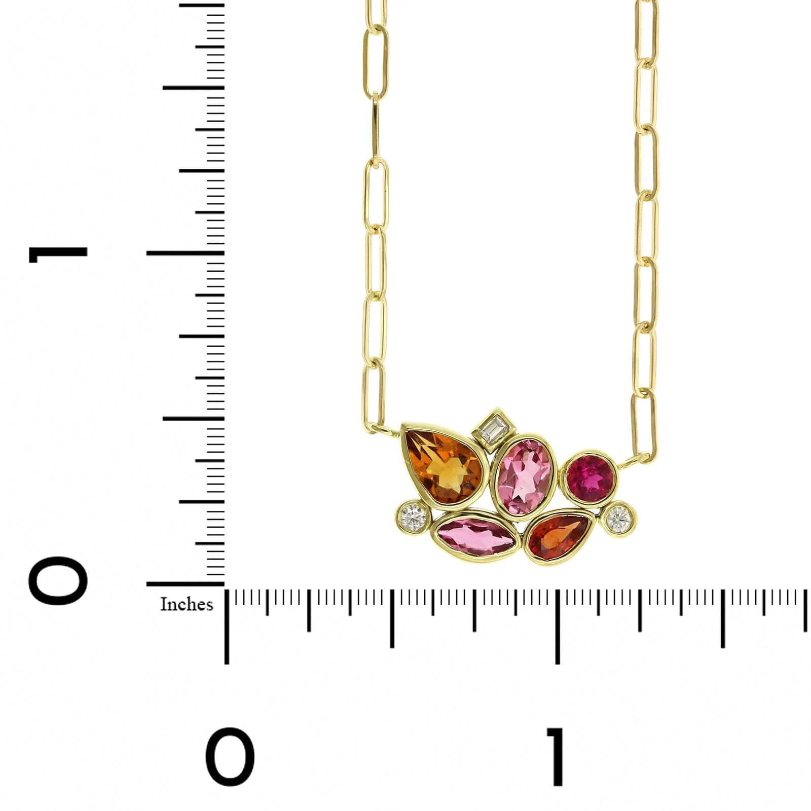 18K Yellow Gold Pink Tourmaline, Garnet, Pink Sapphire and Diamond Bubble Necklace - Image 4