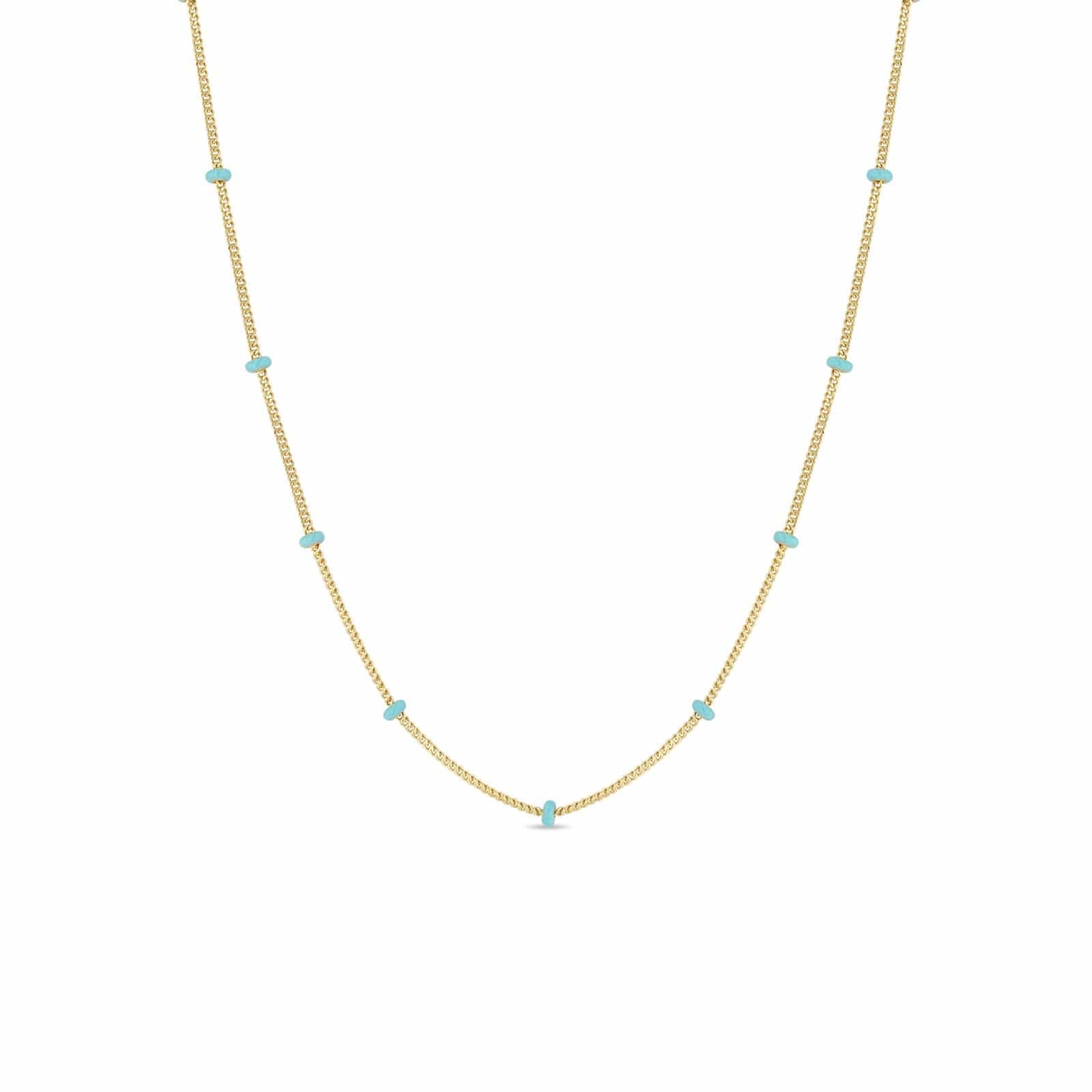 Zoe Chicco 14K Yellow Gold Turquoise Enamel Curb Satellite Chain Necklace