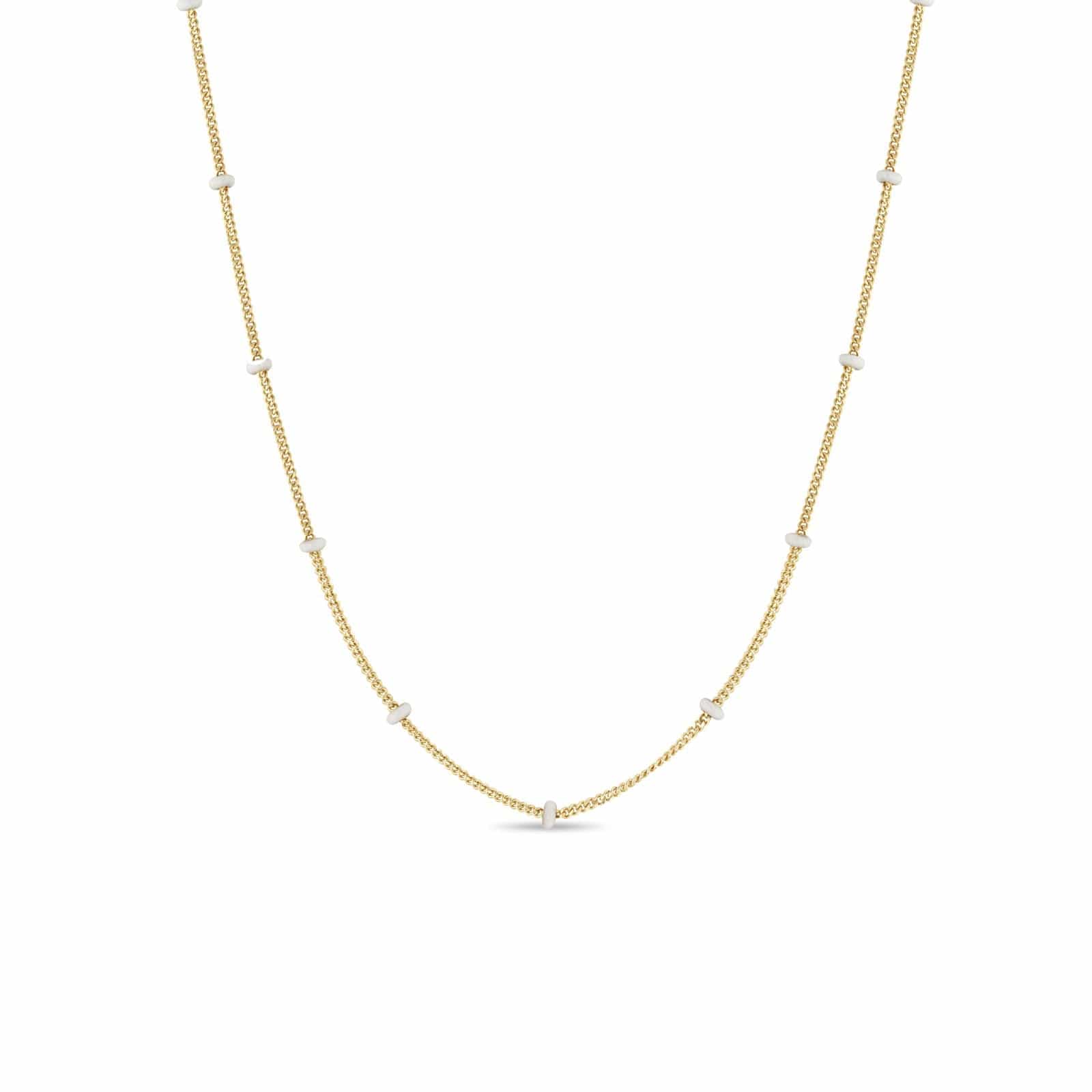 Zoe Chicco 14K Yellow Gold White Enamel Curb Satellite Chain Necklace