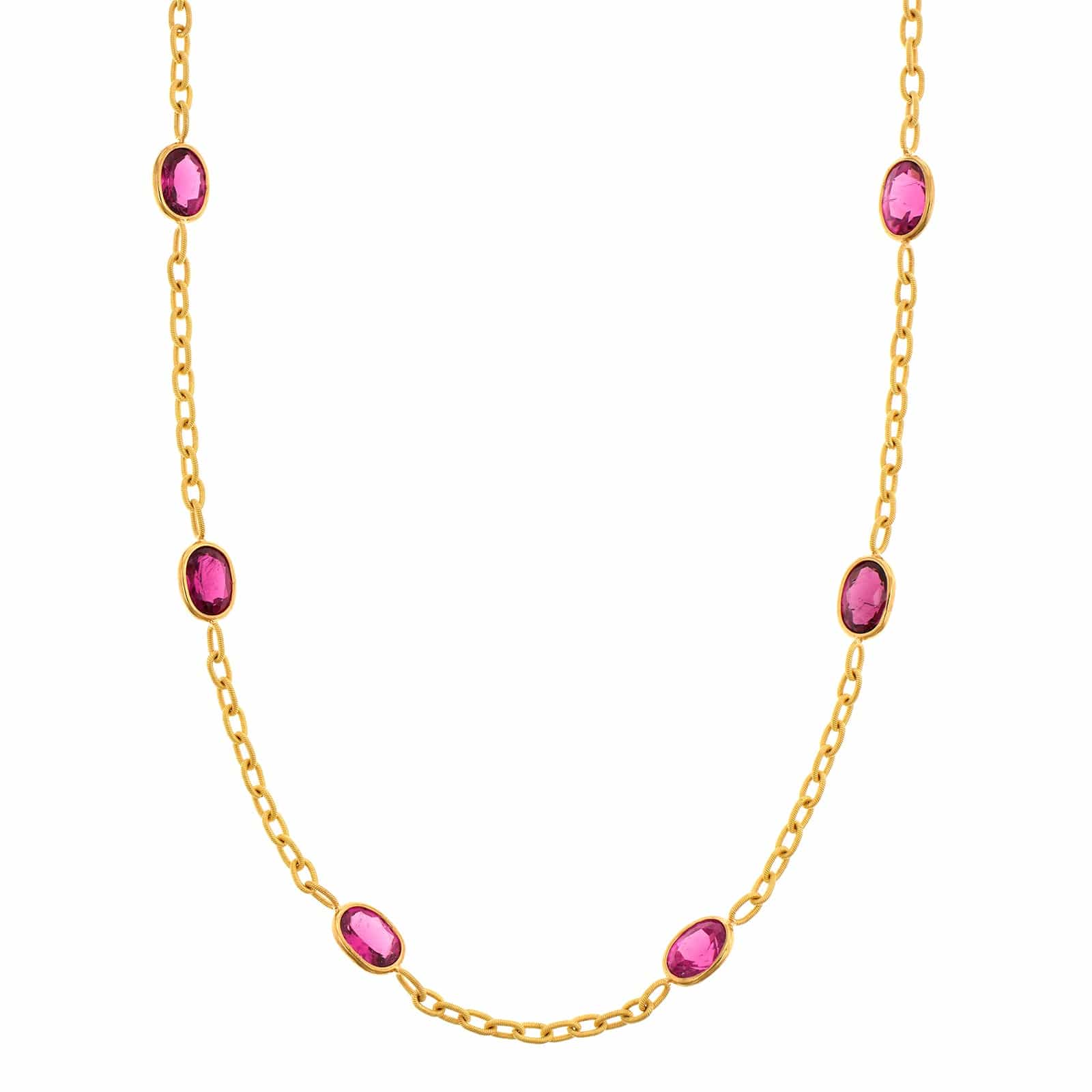 Suzy Landa 18K Yellow Gold Oval Rubellite Station Necklace - Image 4