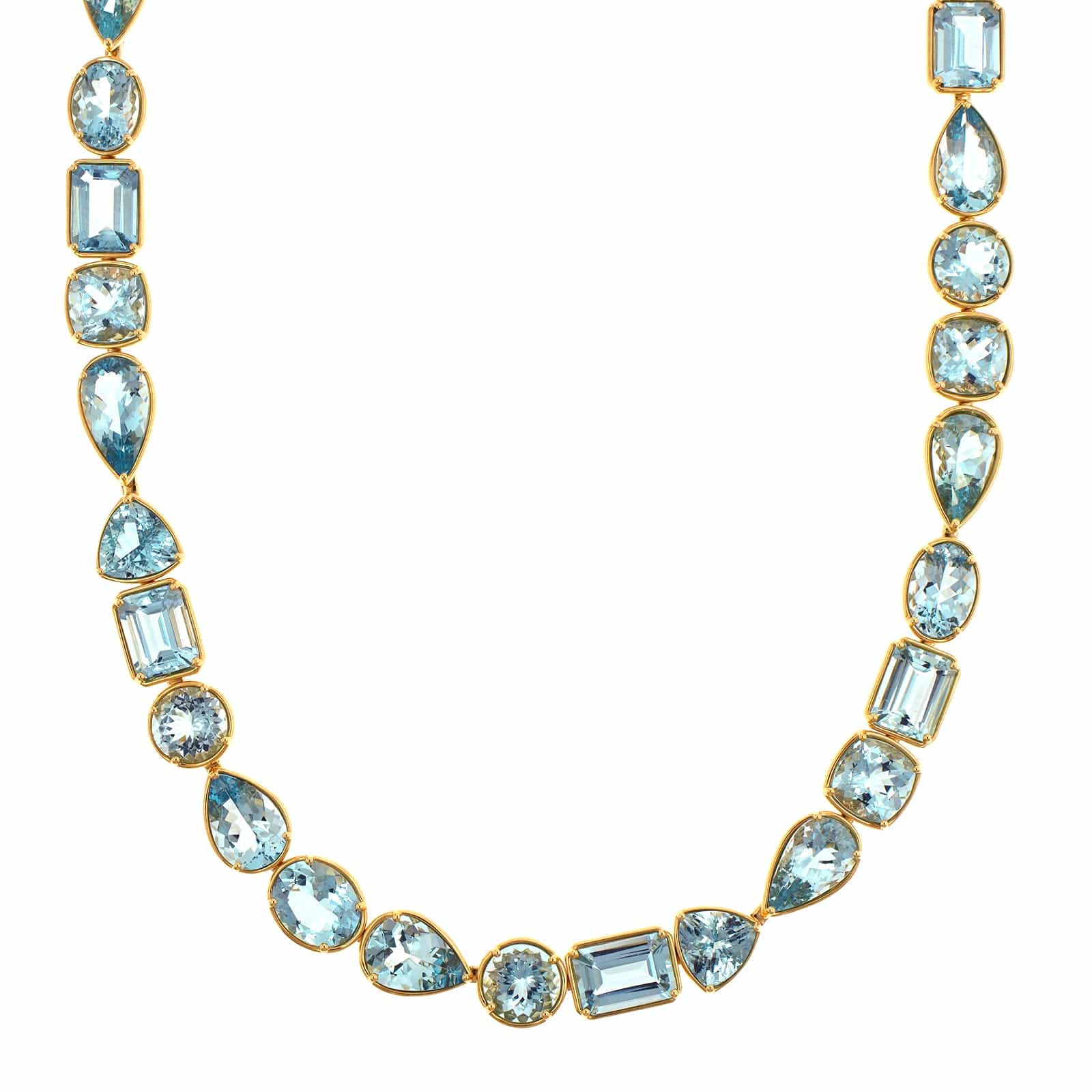 18K Yellow Gold Multi Shaped Aquamarine Necklace - Image 4