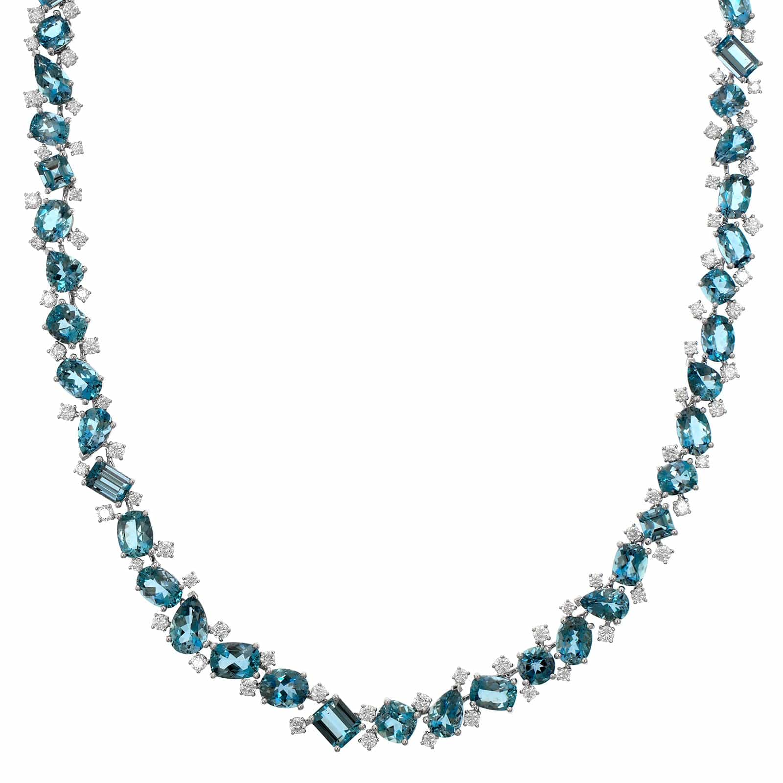 Oscar Heyman Platinum Multi Shaped Aquamarine and Diamond Necklace