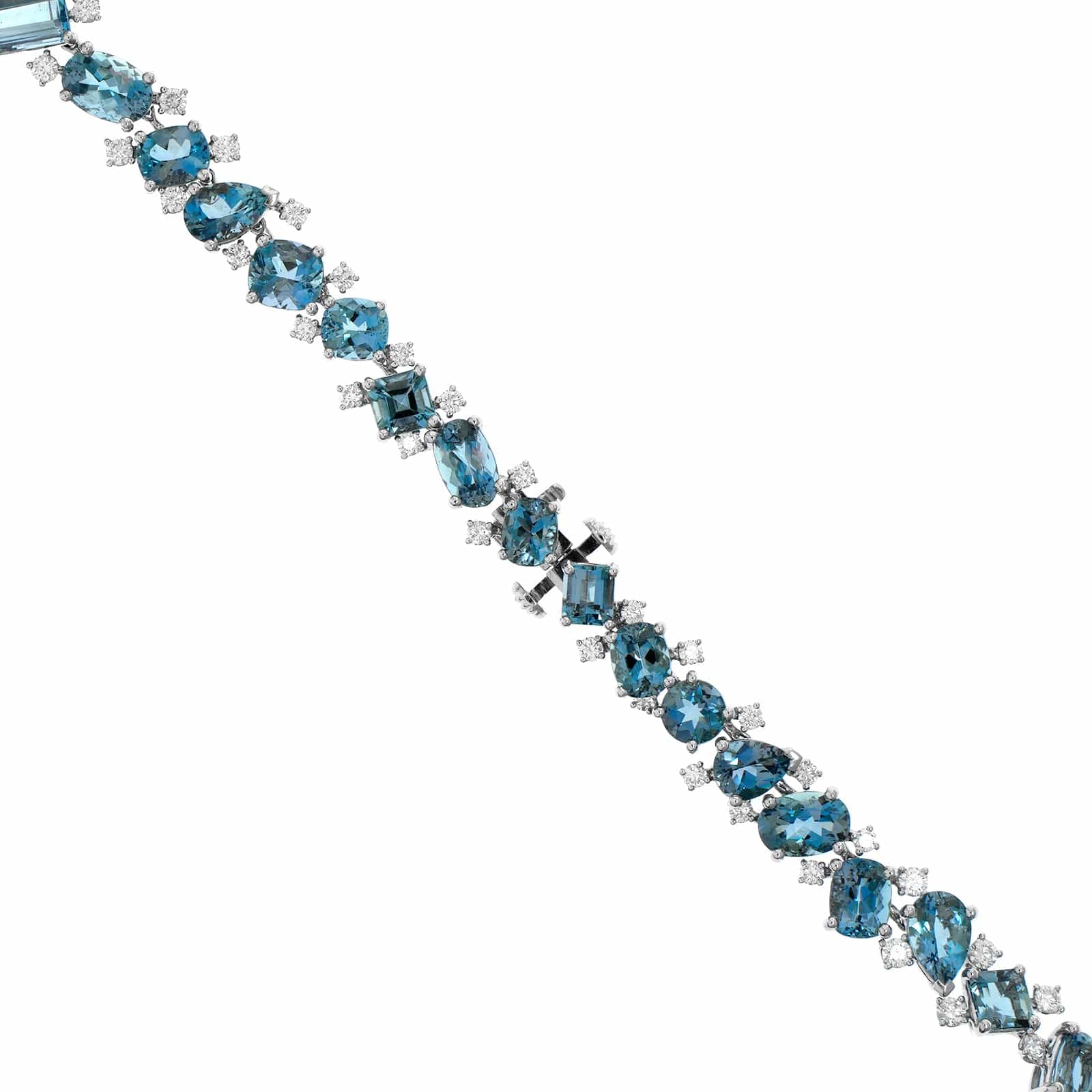 Oscar Heyman Platinum Multi Shaped Aquamarine and Diamond Necklace - Image 2